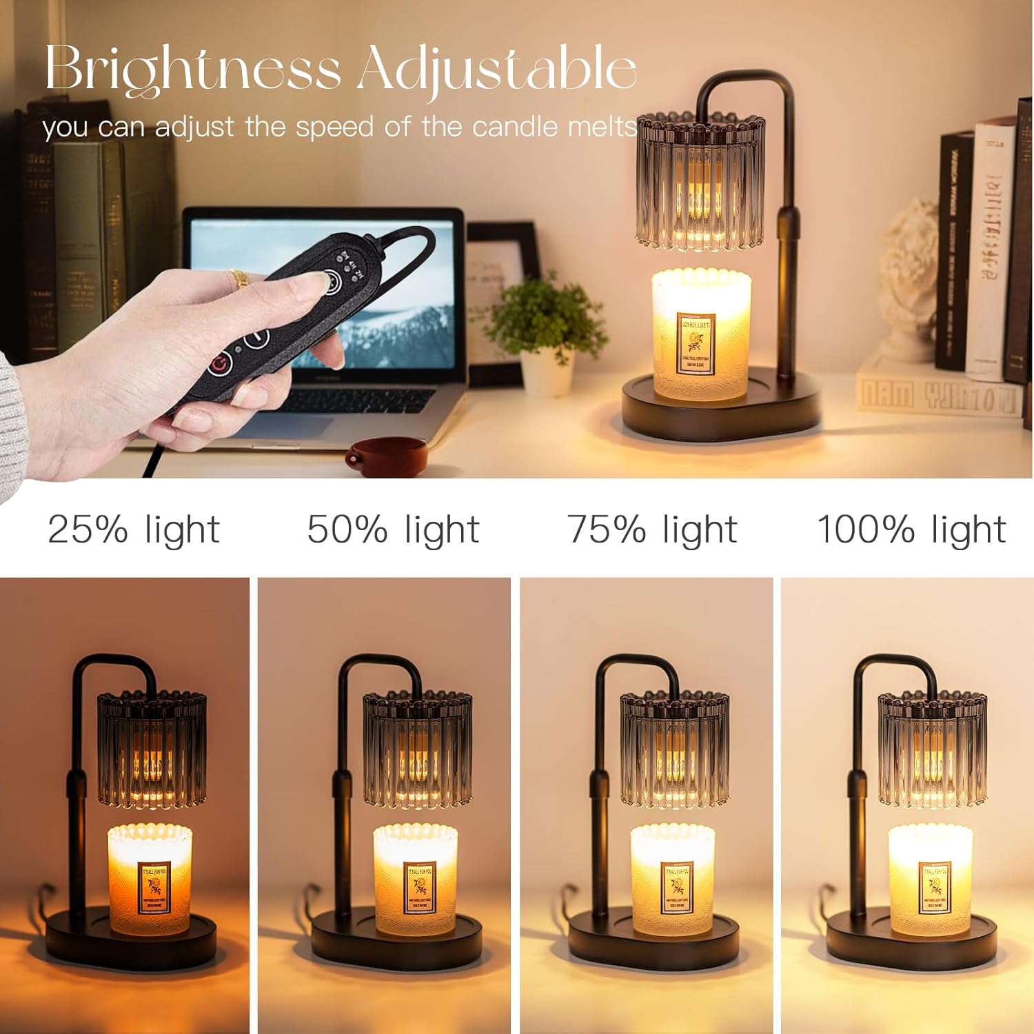 Candle Warmer Lamp with Timer: Black Wax Melt Warmer | Height Adjustable, Dimmable, with 2 Bulbs, Modern Farmhouse