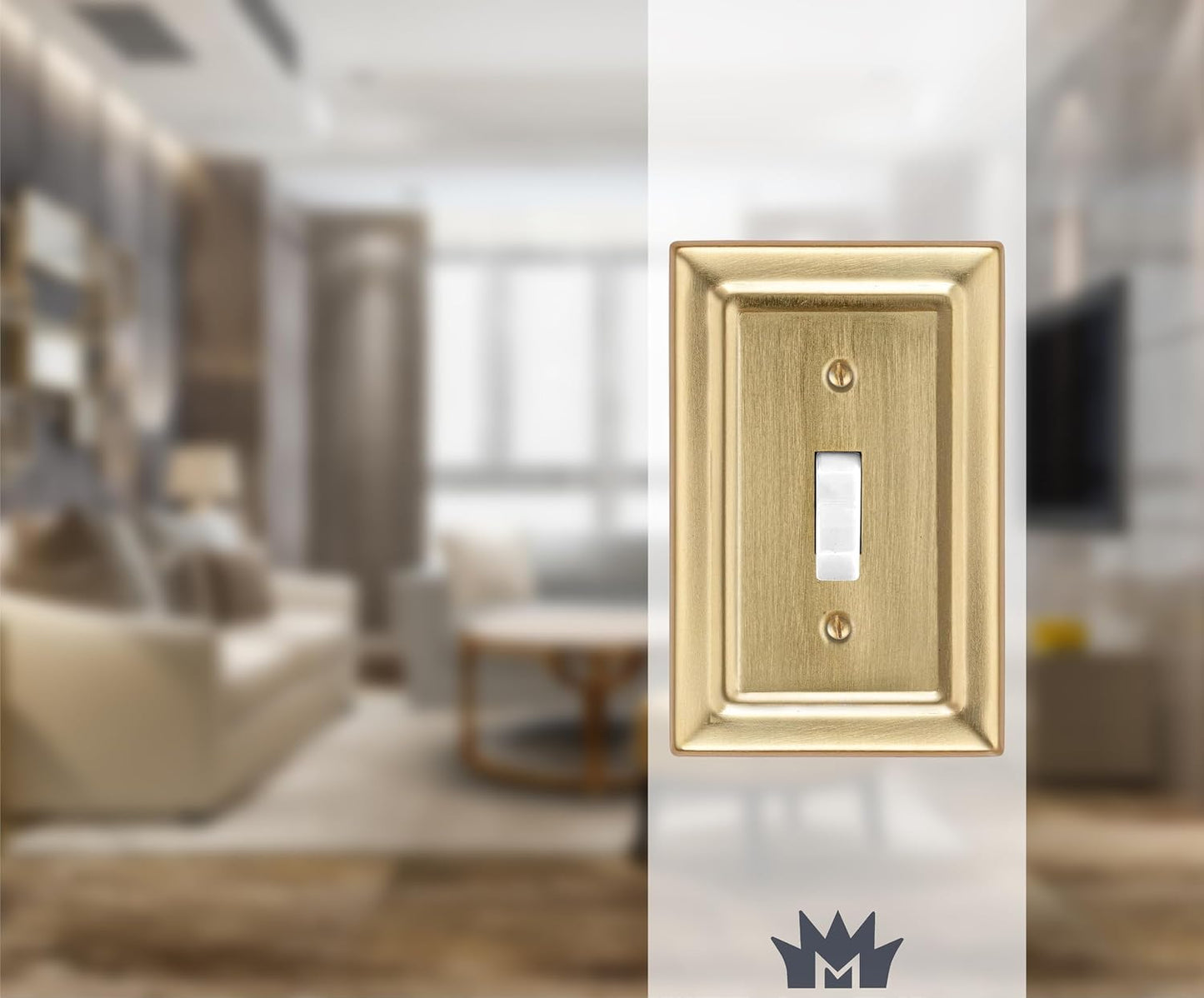 Monarch Abode Single Toggle Light Switch Cover Plate – 1-Gang Brushed Gold Outlet Covers, Architectural Decorative