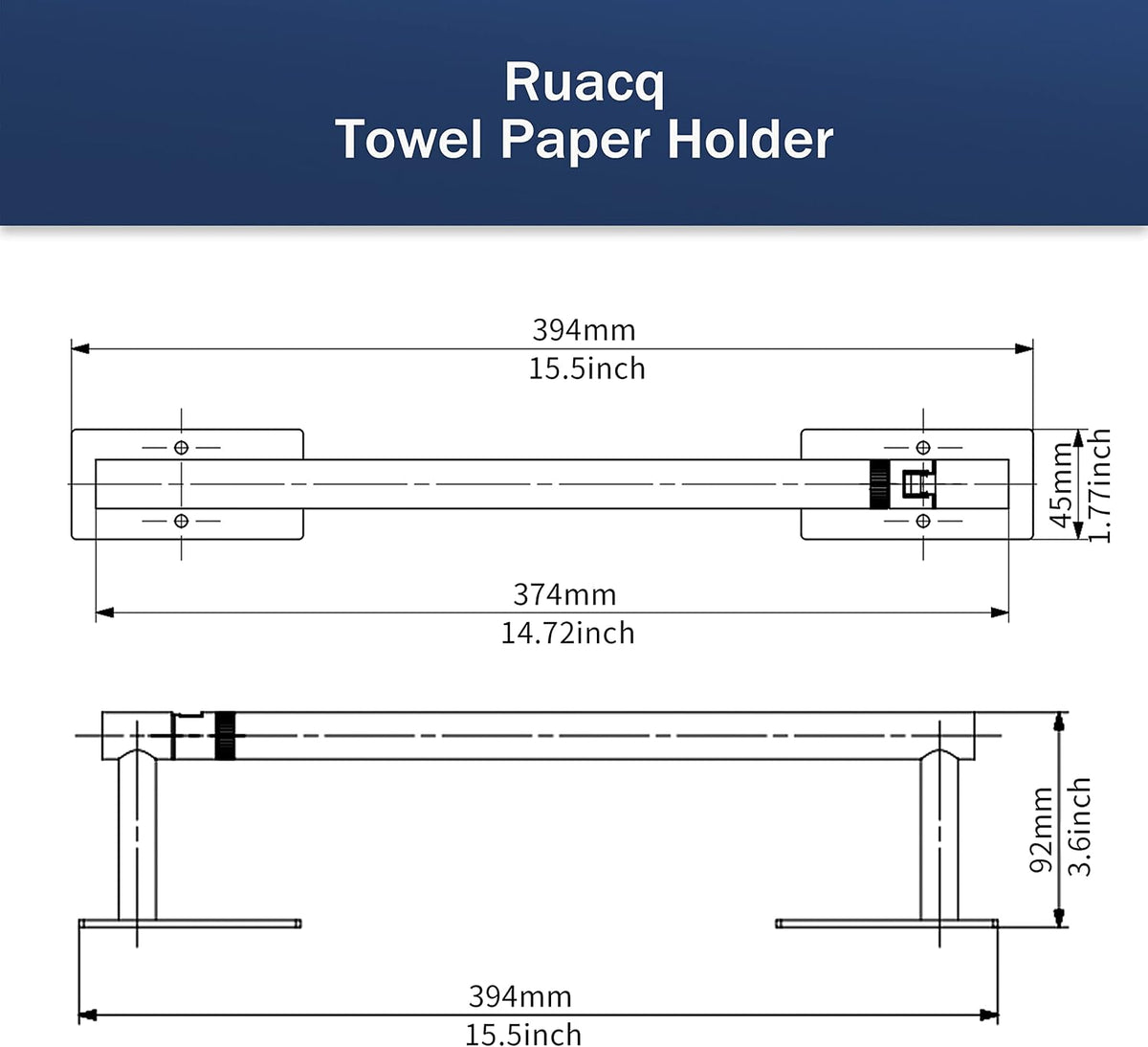 RUACQ Paper Towel Holder Under Cabinet, Wall Mounted or Adhesive Stainless Steel Paper Towel Holder,Square Base Paper
