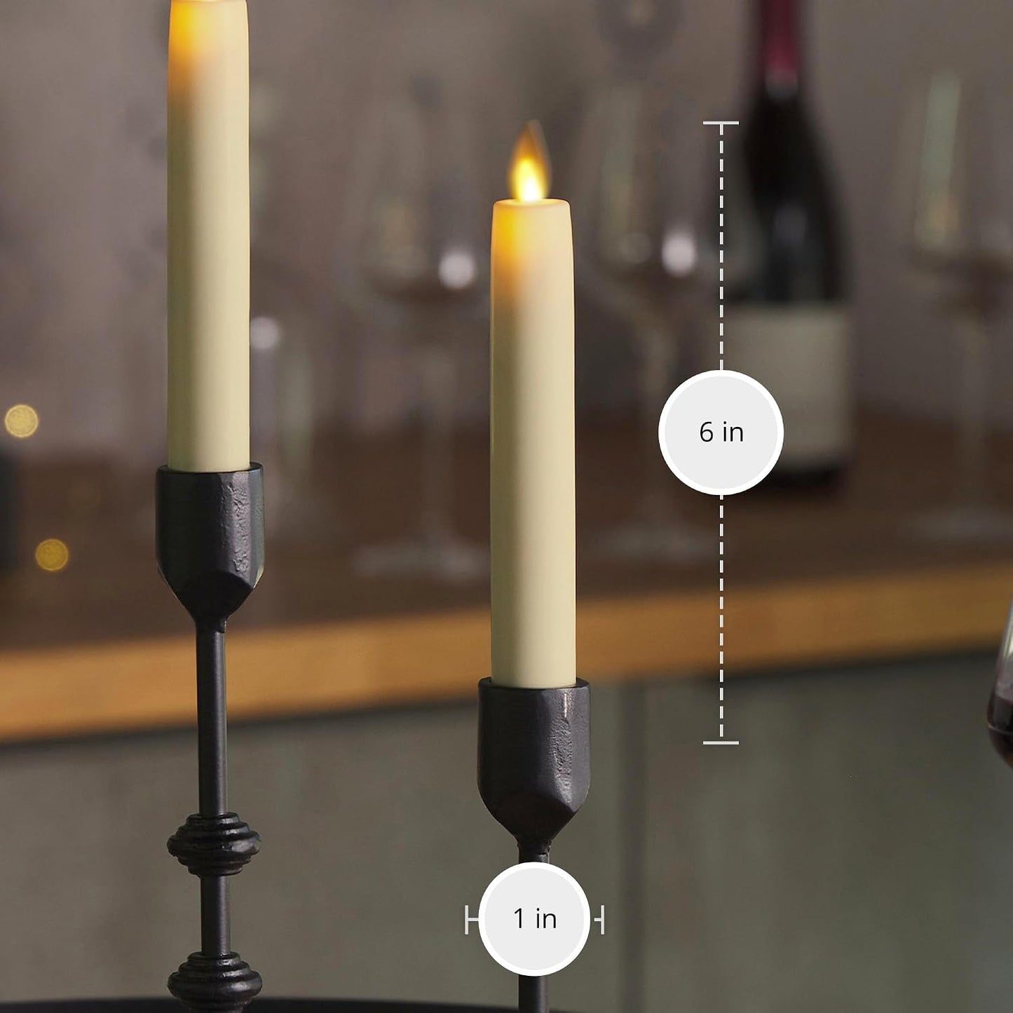 Luminara - Flameless Battery Operated Taper Candle - Ivory - Pack of 2-1x6 inch - LED Flickering Flame - Realistic Safe