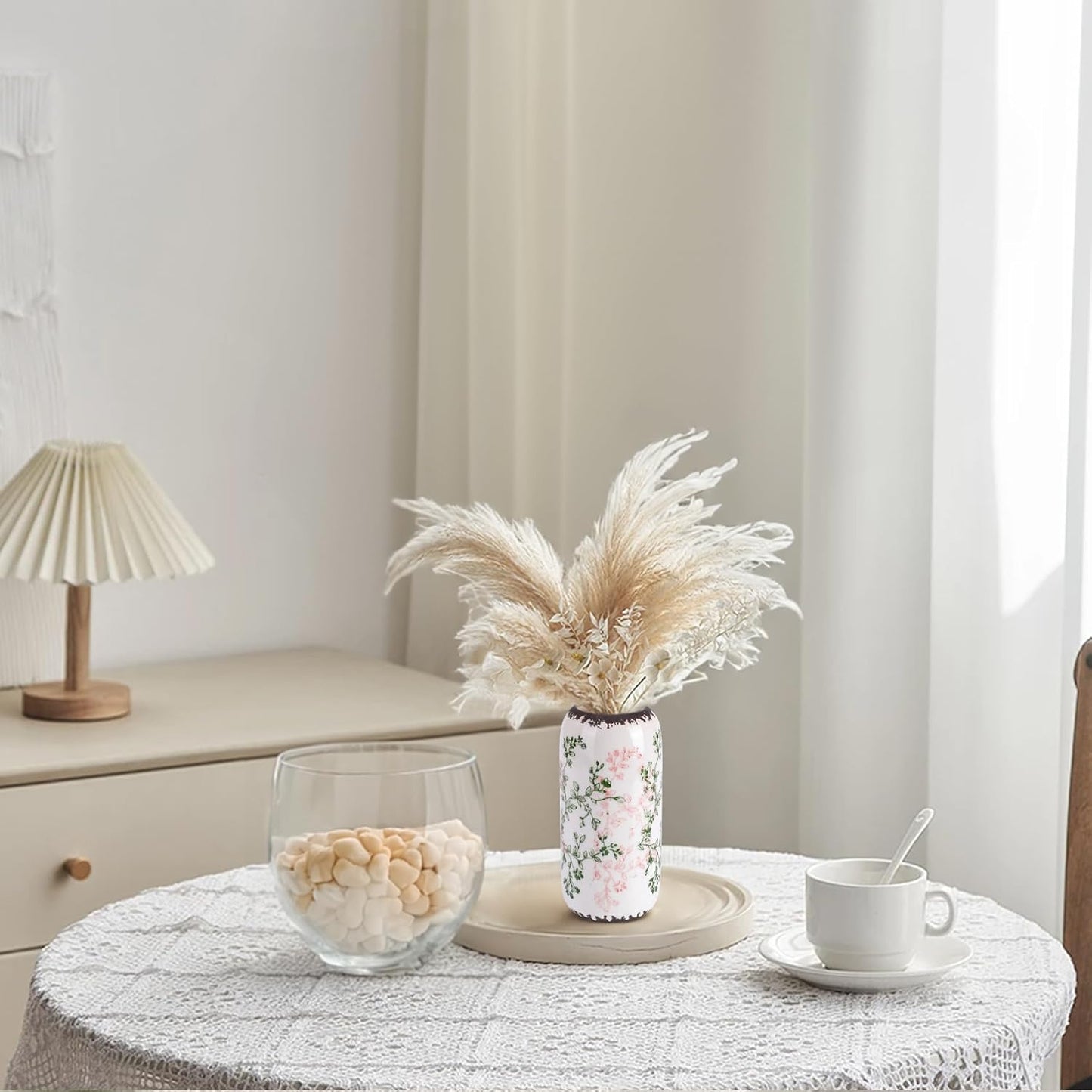 Ceramic Vase for Flowers / Green and Beige