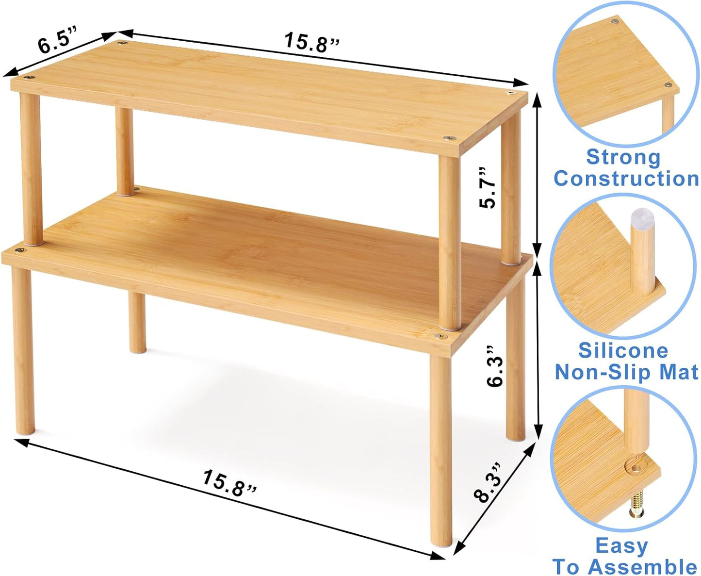 VERTORGAN 2 Pack Cabinet Organizer Shelf,Bamboo Countertop(Large,Natural) | Kitchen Counter Shelves,Spice Rack