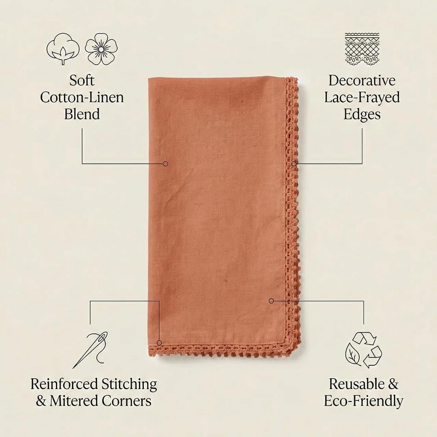ACCENTHOME Rust Cloth Napkins Set of 12 18x18 inch Cotton Linen Dinner Napkins - Washable Soft Premium Hotel Quality