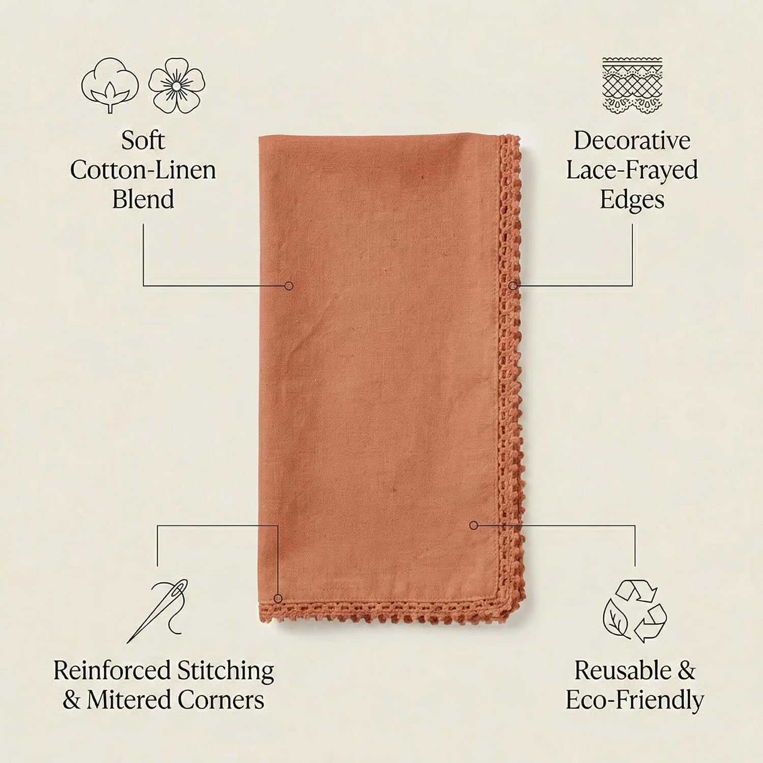 ACCENTHOME Rust Cloth Napkins Set of 12 18x18 inch Cotton Linen Dinner Napkins - Washable Soft Premium Hotel Quality