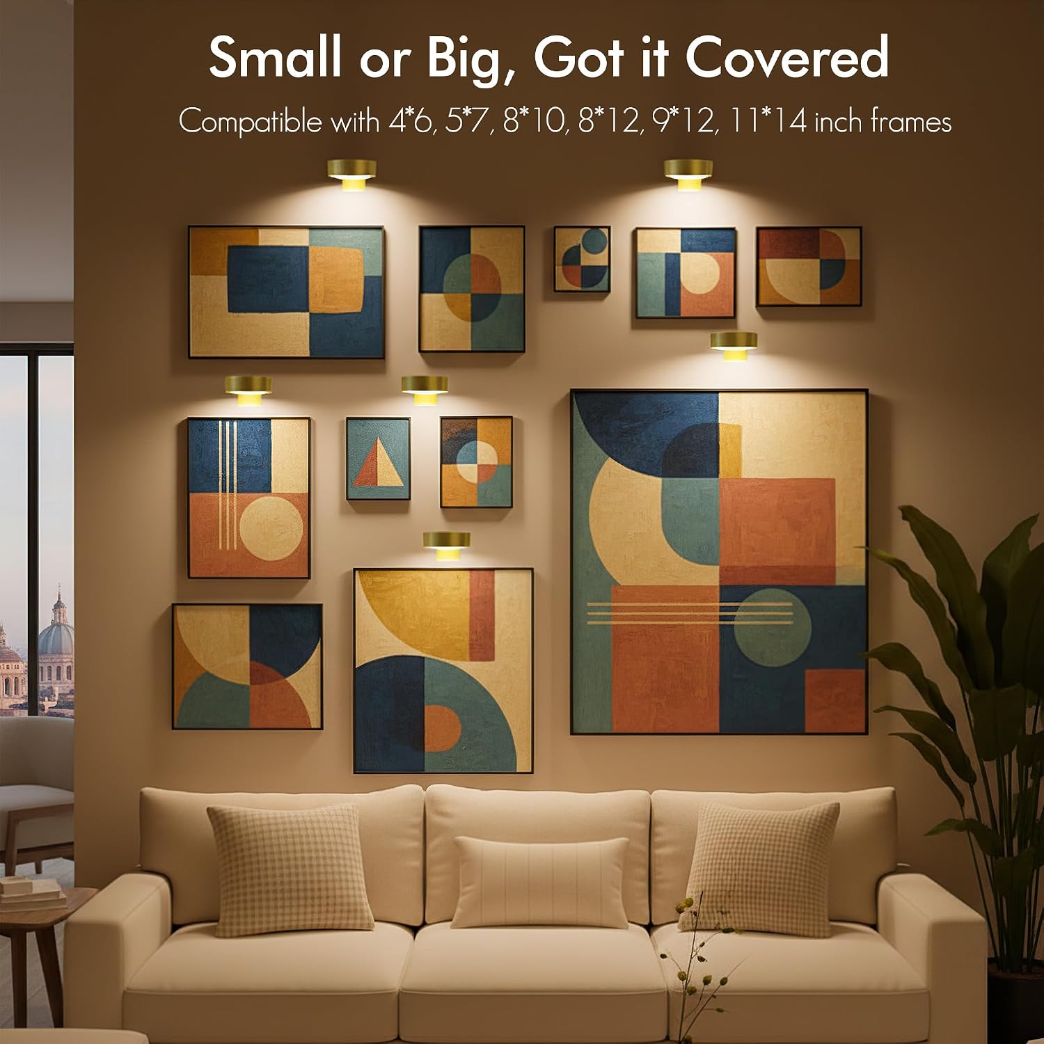 Picture Lights for Wall, Rechargeable Battery Wireless Poster Lights, Gold | LED Magnetic Painting Light with Remote