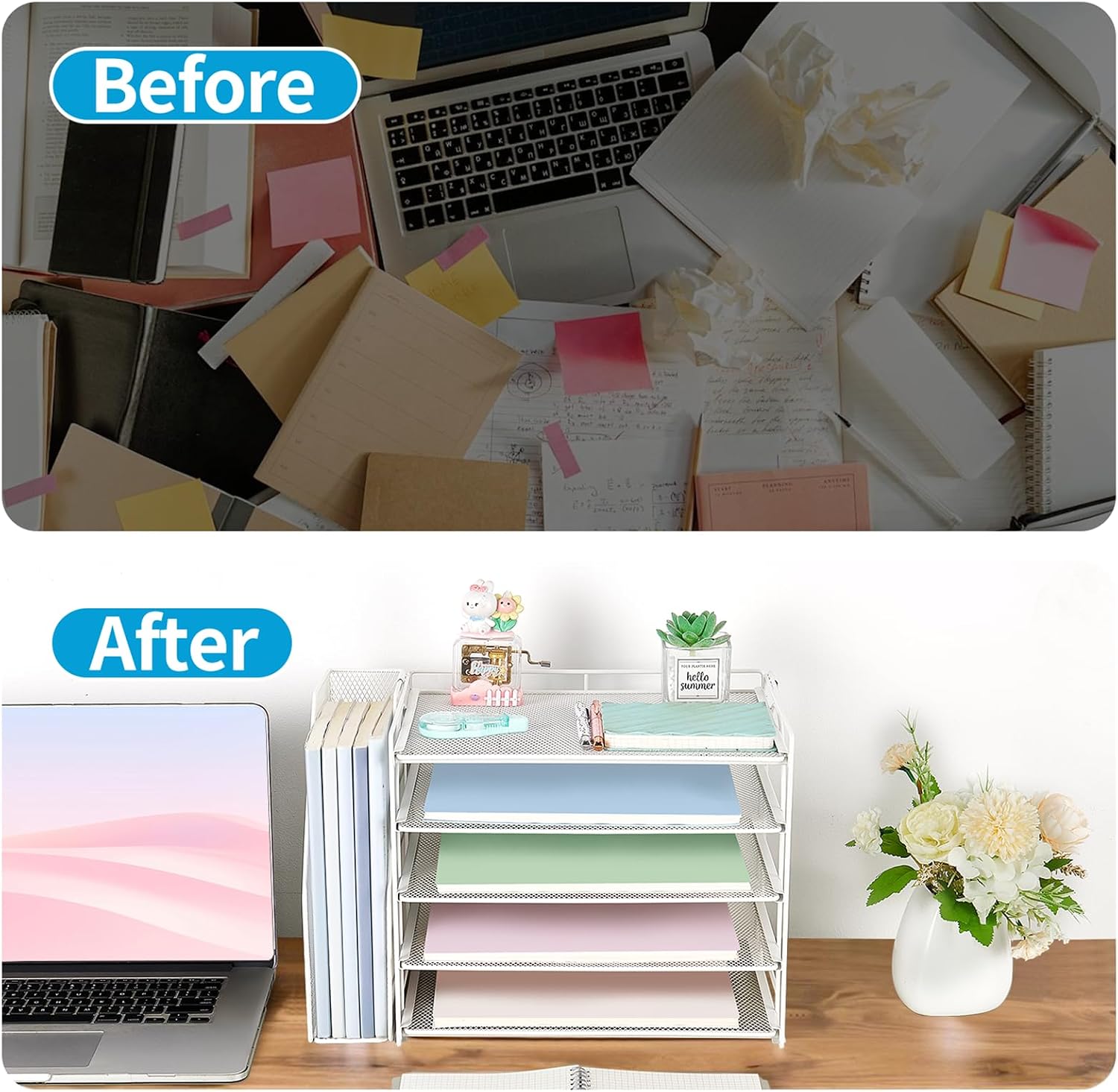 AUPSEN Desk Organizers and Accessories, 5-Tier Desktop Paper File Organizer with Removable File Holder, Desk