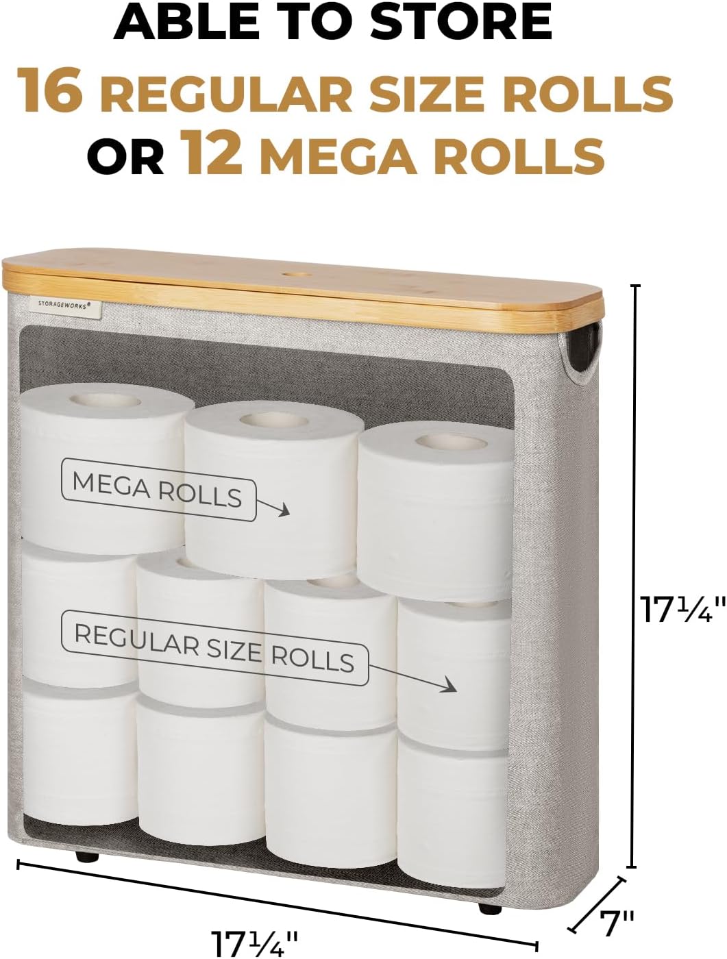 StorageWorks Toilet Paper Storage Basket with Bamboo Lid & Window | See Rolls at a Glance with Clear Window, Holds 16