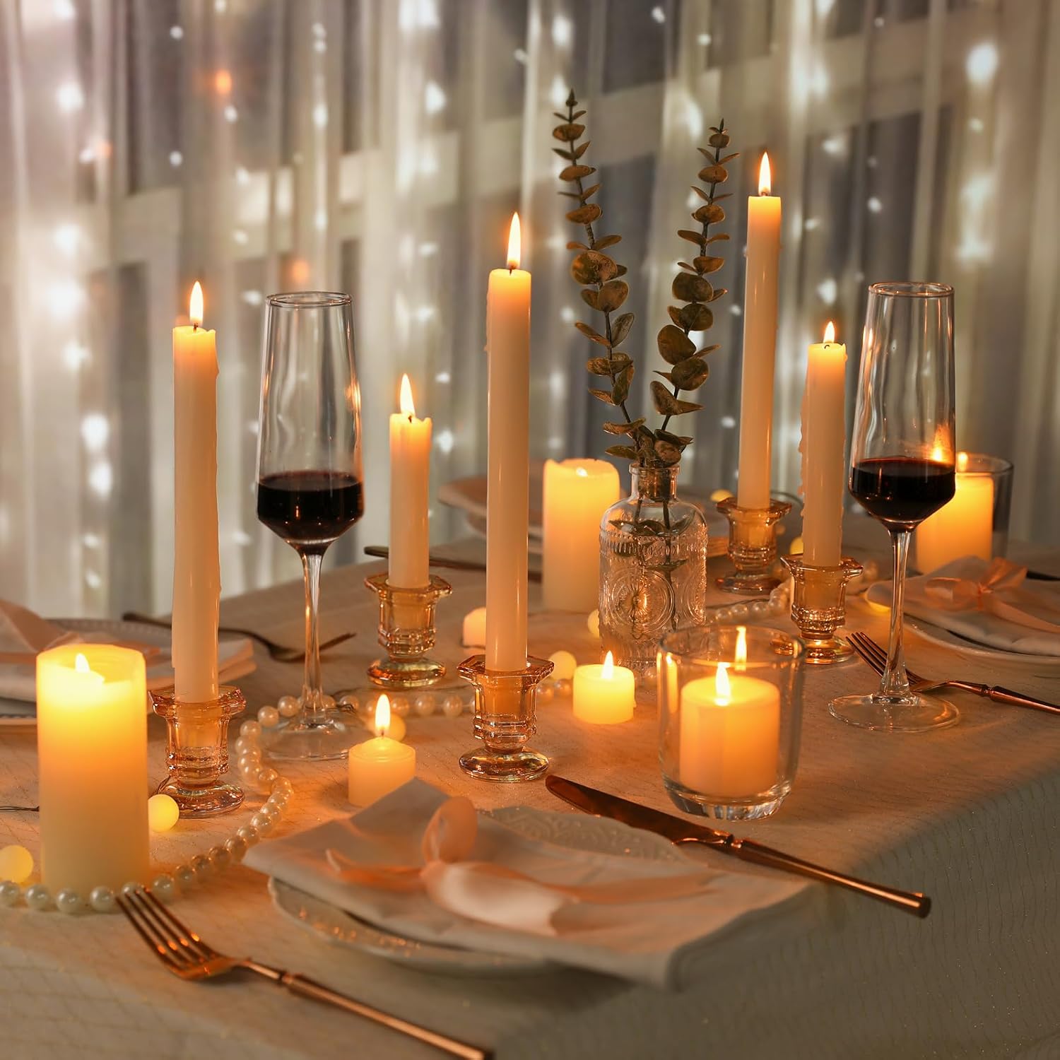 Lanttu 12 Pcs Gold Glass Candle Holders Set Candlestick Holders Bulk | Taper Candle Holders for Wedding, Festival Table