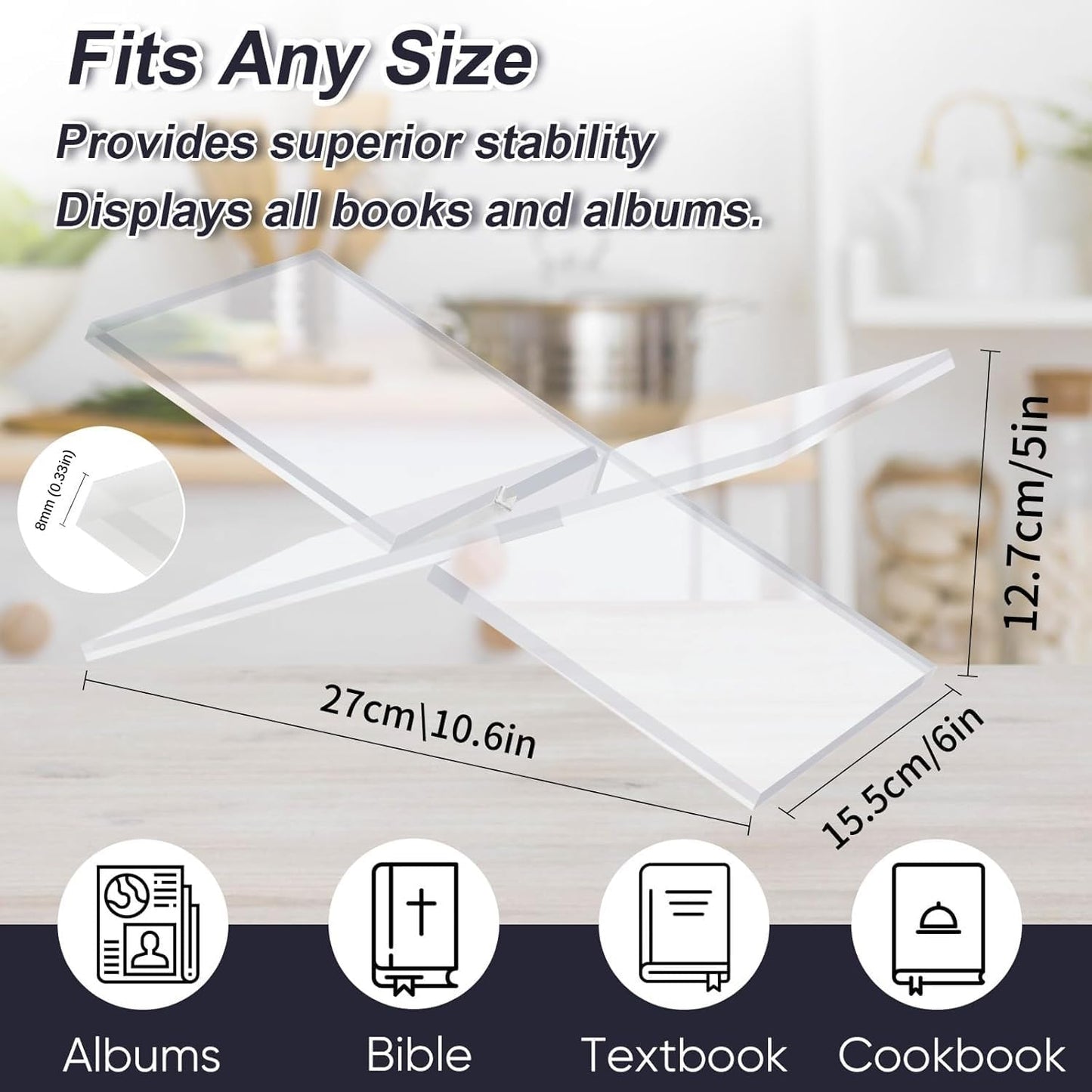 Acrylic Book Stand Holder - Coffee Table Book Stand,Open Cookbook Acrylic Book Display Stand,Magazines Clear