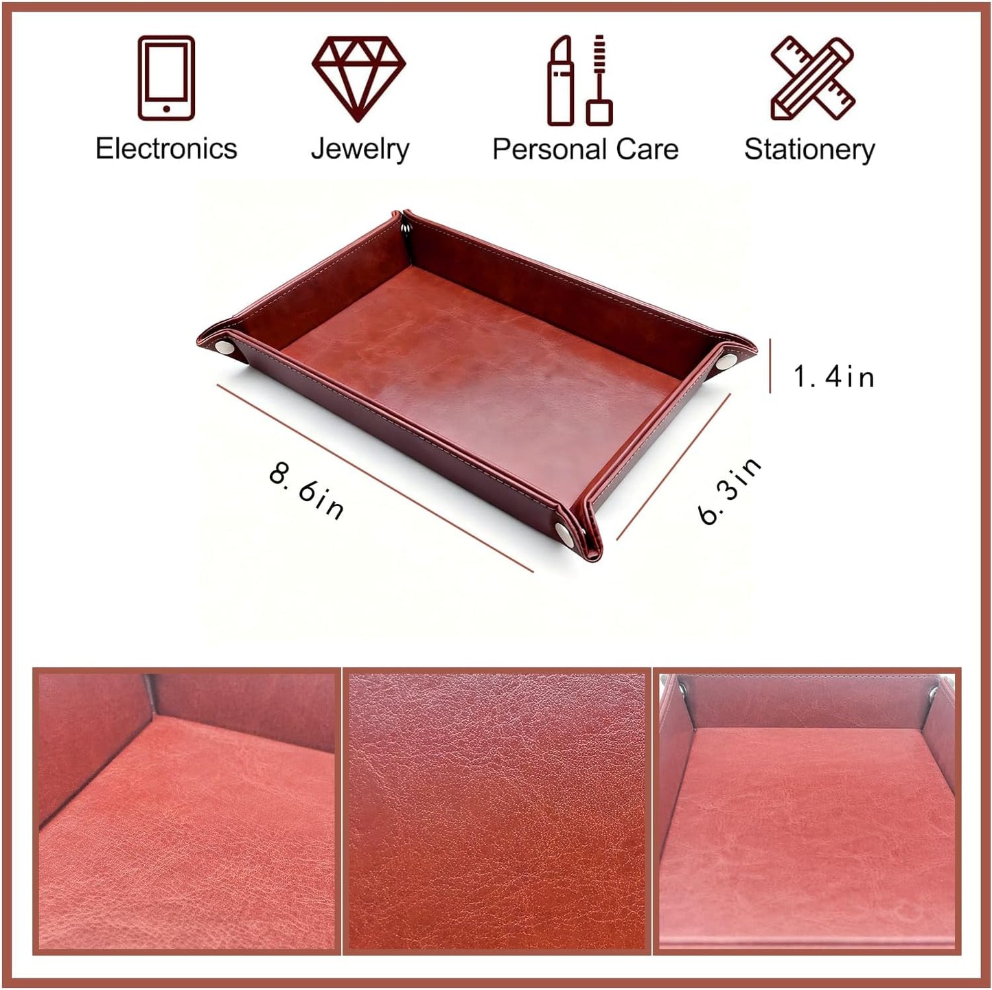 Catchall Tray / Leather Valet Tray Organizer / Maroon