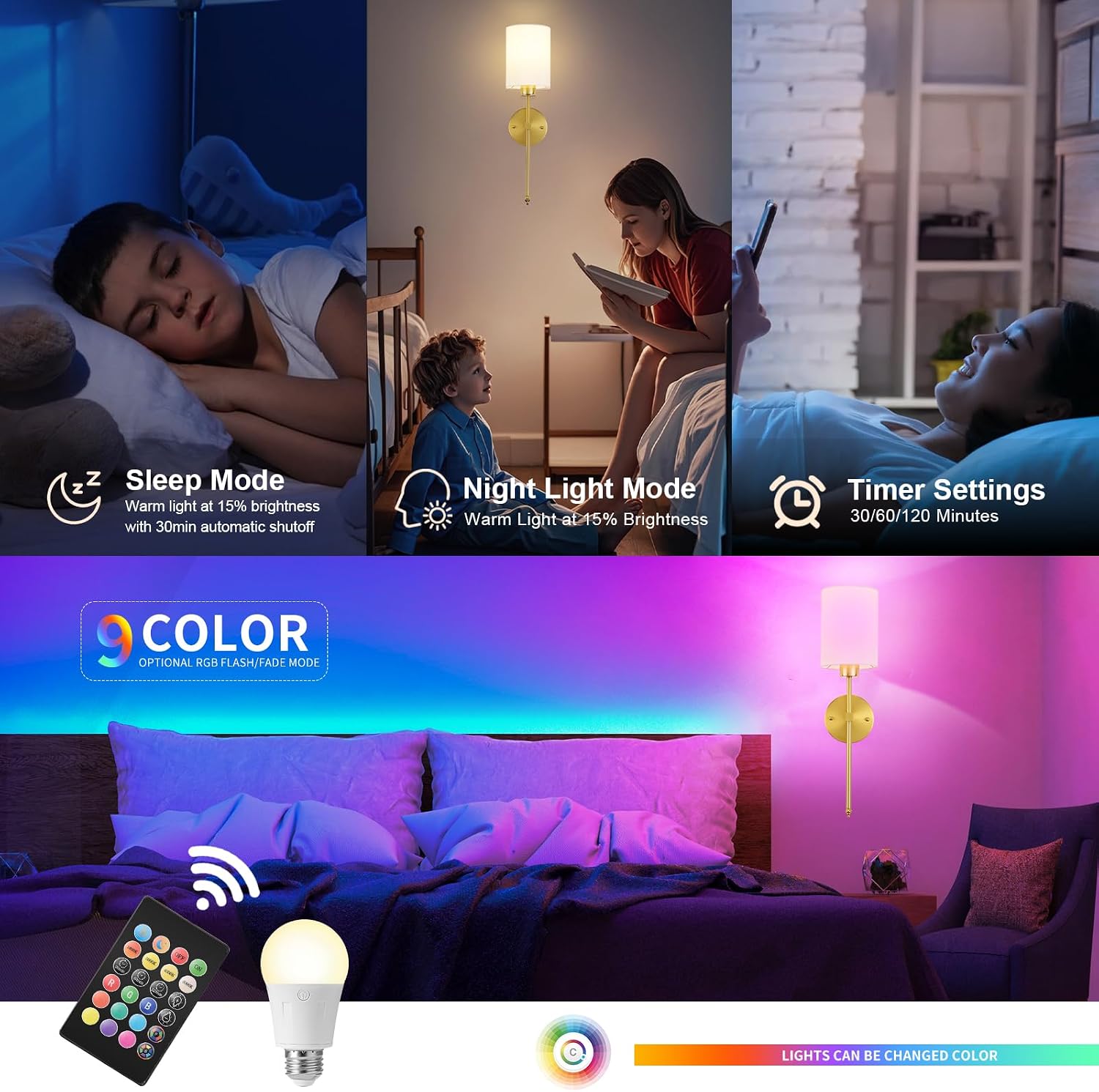 KARTOOSH Battery Operated Wall Sconce Set of Two, Dimmable 4CCT, RGB, Timer | Rechargeable Wireless Wall Decor Light