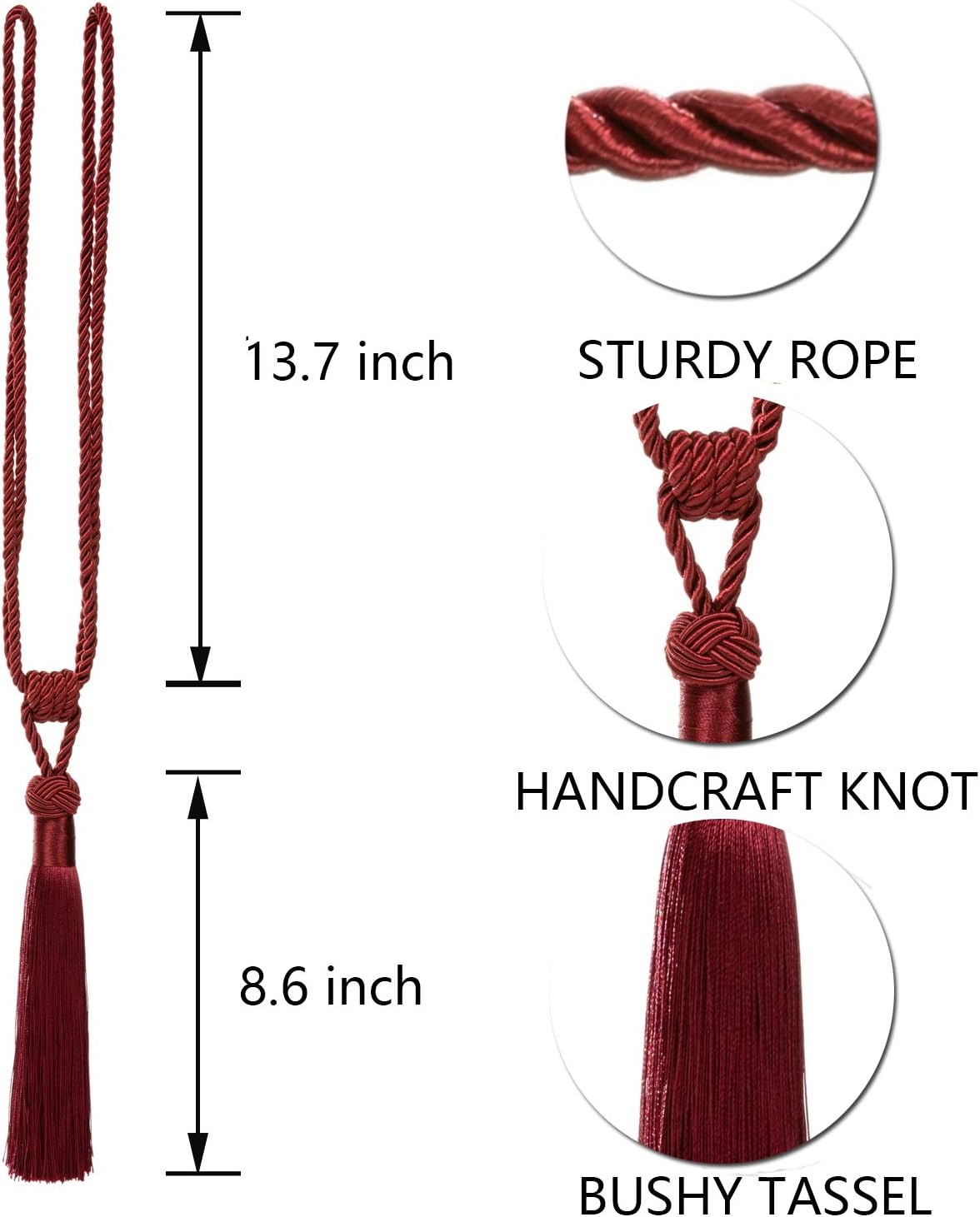 BEL AVENIR 4 Pack Curtain Tiebacks Hand-Woven Tassels Holdbacks | Red, Elegant, Home Decorative Tassels Ties for