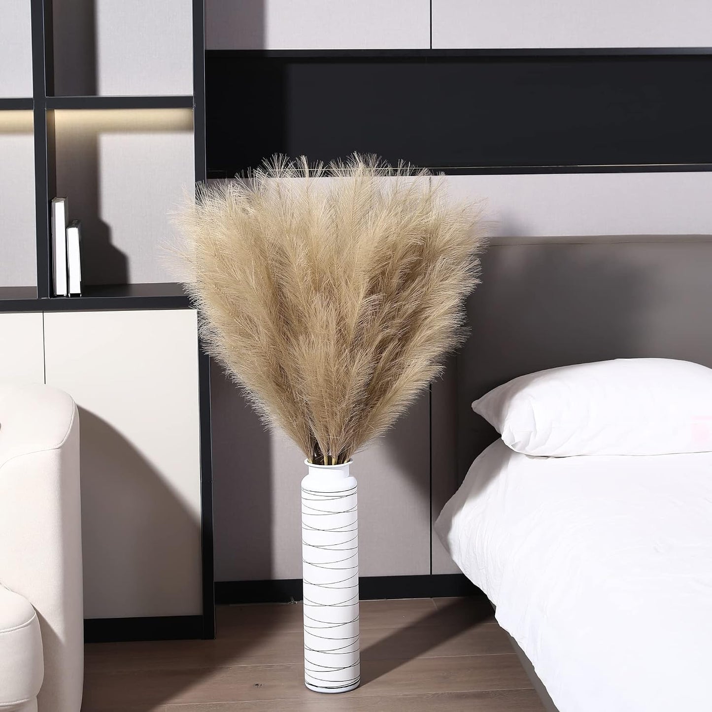 Tall Faux Pampas Grass Decor / Brown / 45 Inch / Set of 8