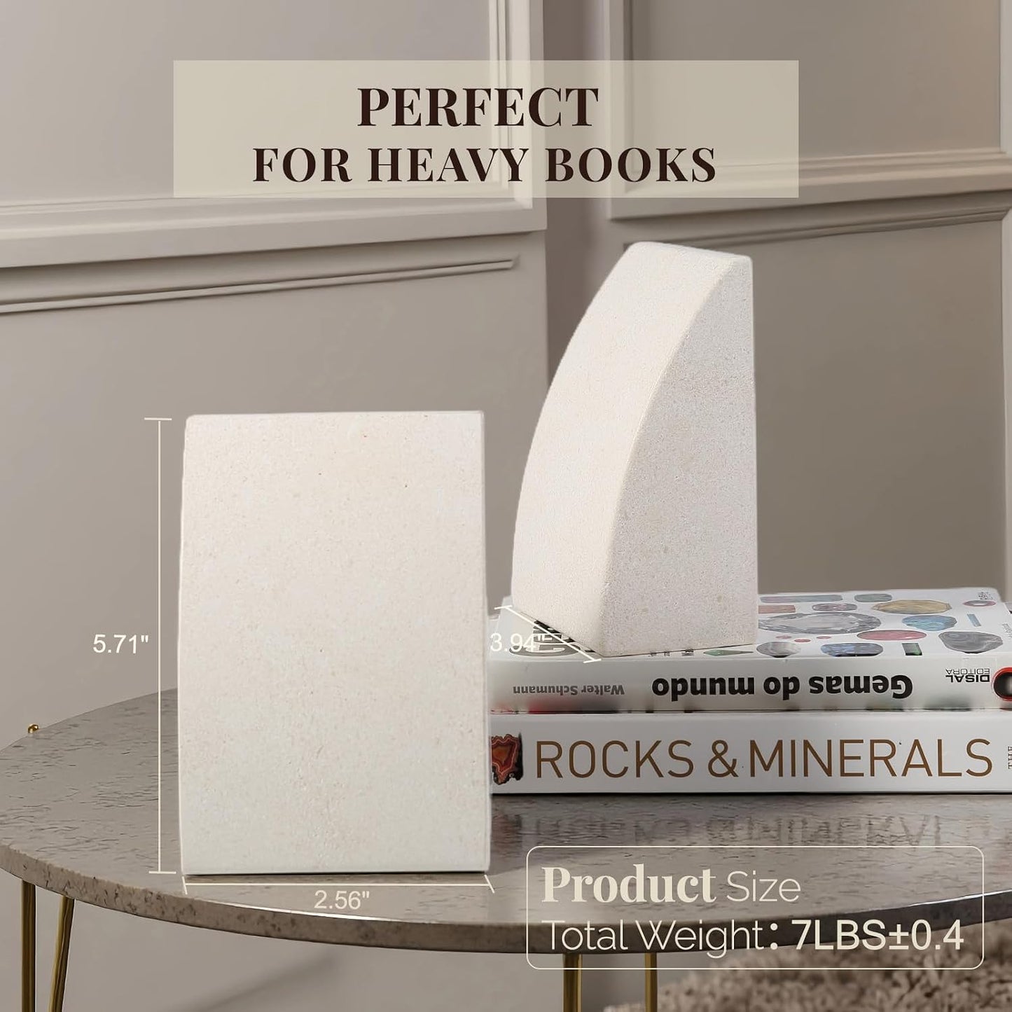 Marble Bookends / Large Bookends for Heavy Books / Sail-beige