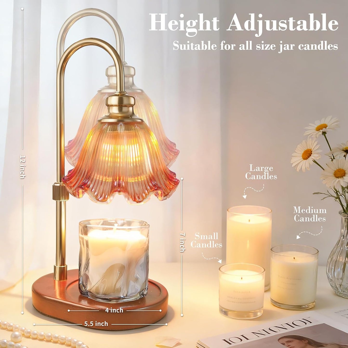 Banbanda Candle Warmer Lamp with Timer Dimmable: Birthday Gifts for Women, Safe Flameless Scent Lamp – Height