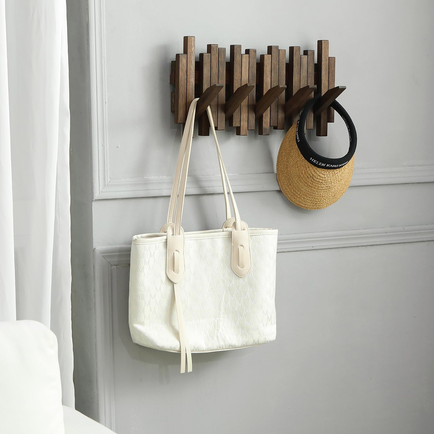 Wall Mounted Piano Coat Rack| Coat Rack Wall Mount| Flip Down Hook Rack 5 Hooks| Entryway Wall Art Hook,Made of Acacia