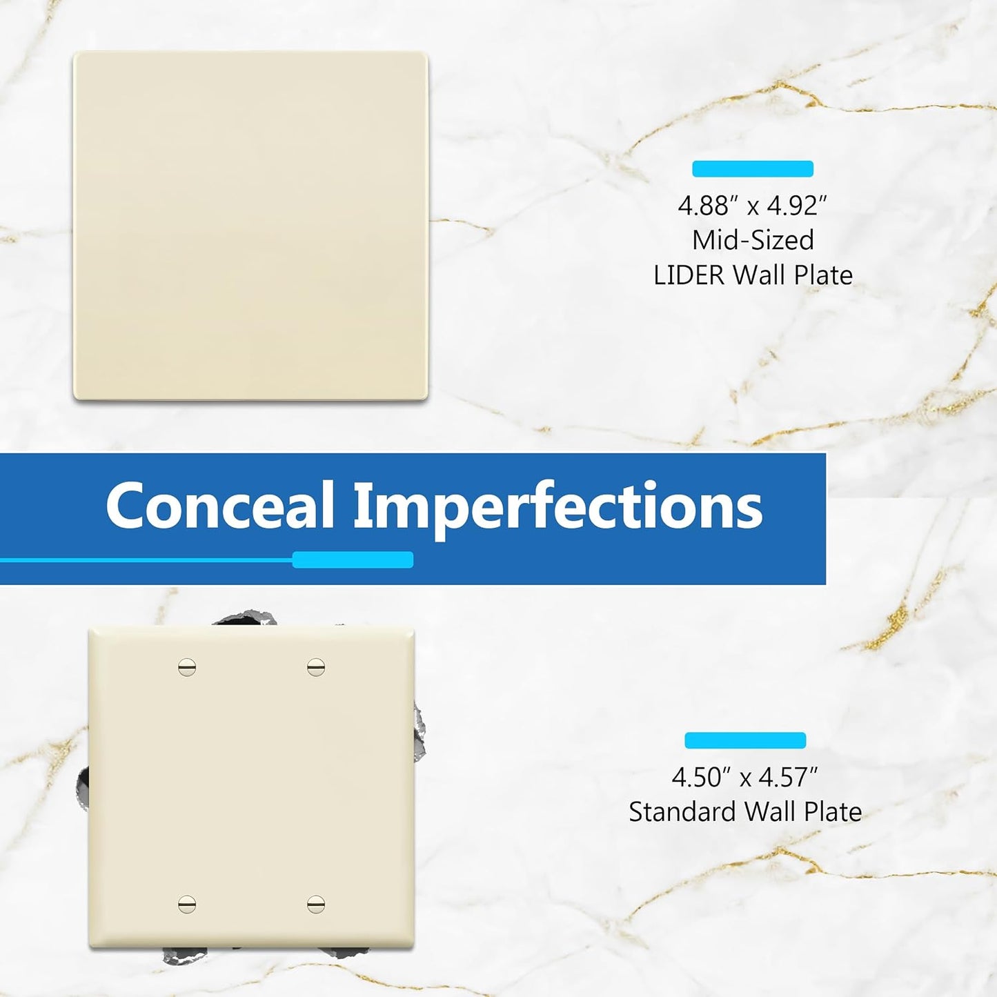 LIDER Double Blank Wall Plate, Screwless Design, Midsize, 2-Gang, 10-Pack | Temperature And Impact Resistant, Matte