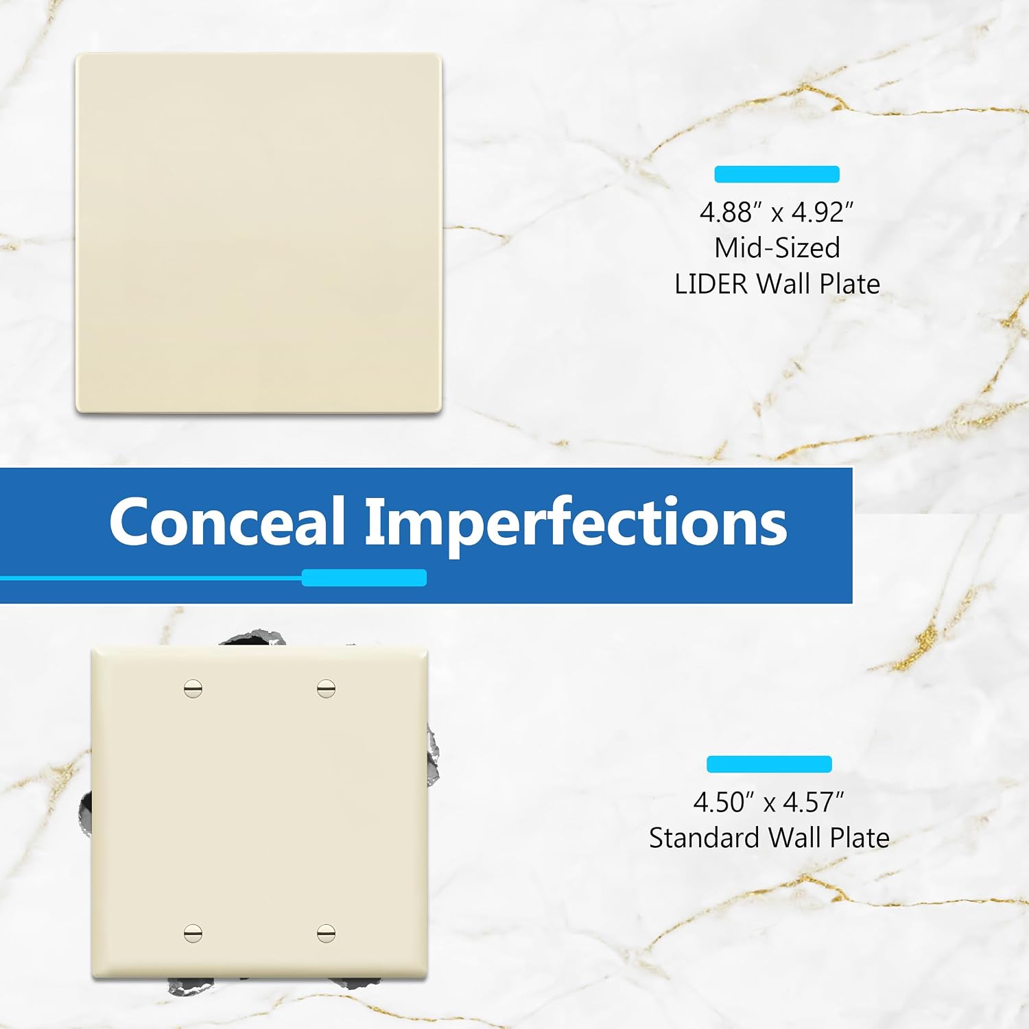 LIDER Double Blank Wall Plate, Screwless Design, Midsize, 2-Gang, 10-Pack | Temperature And Impact Resistant, Matte
