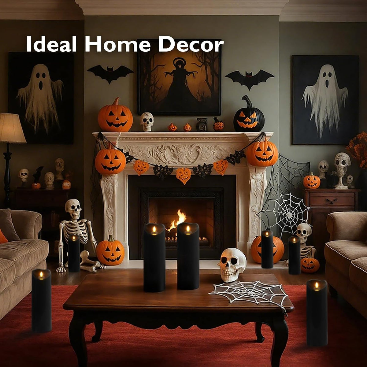 Homemory 4"x12" Black Flameless Candles, Halloween Candles, Outdoor Waterproof Flameless Candles with Remote and