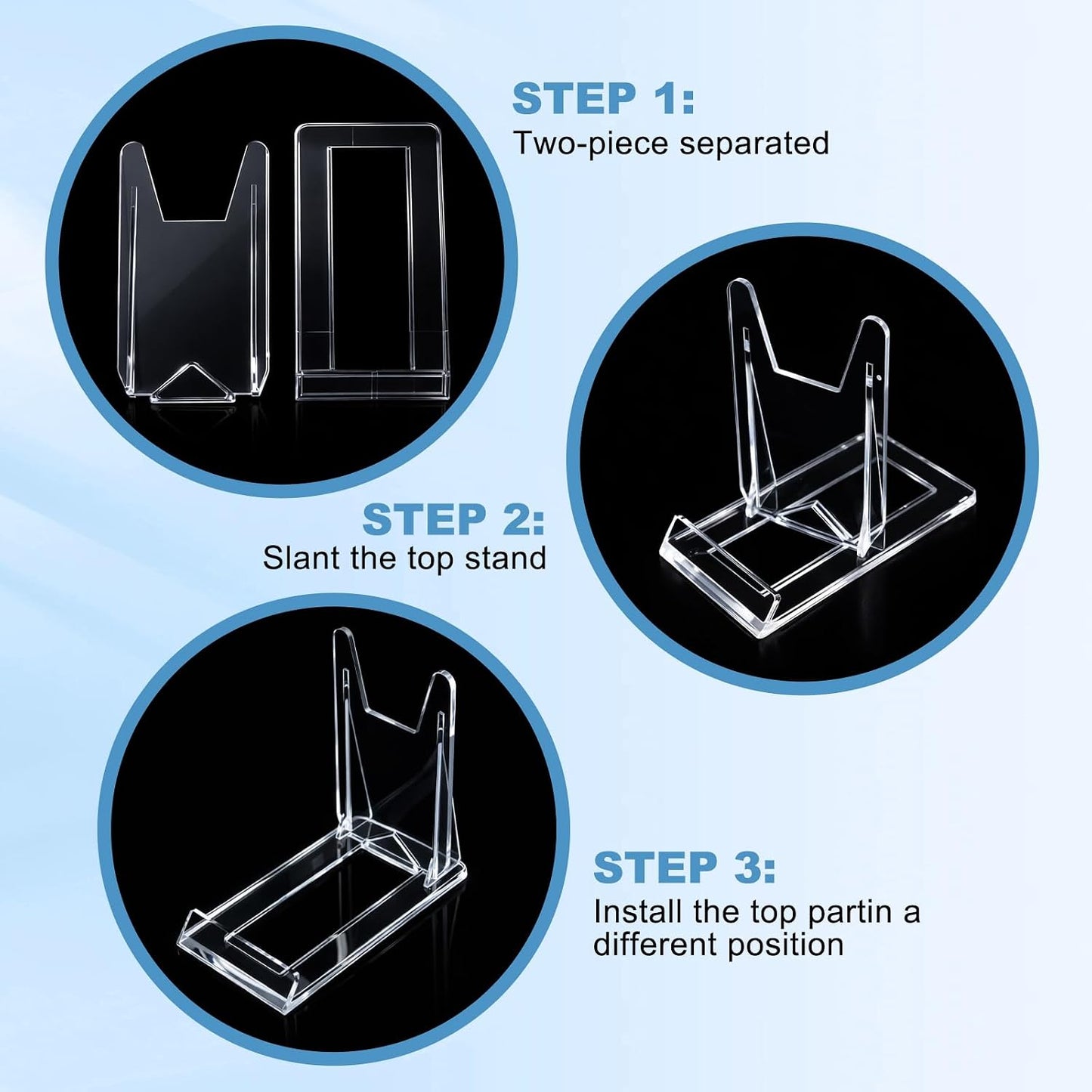 Acrylic Book Stand for Display Adjustable Book Display Holder Easel Rack Stand / Clear / Set of 15
