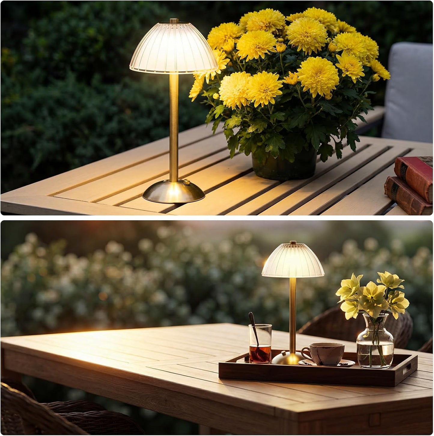 Liliful 2 Pcs Cordless Table Lamp LED Touch,Gold,Mushroom Style | 3 Color Dimmable Touch, USB-C Battery Operated