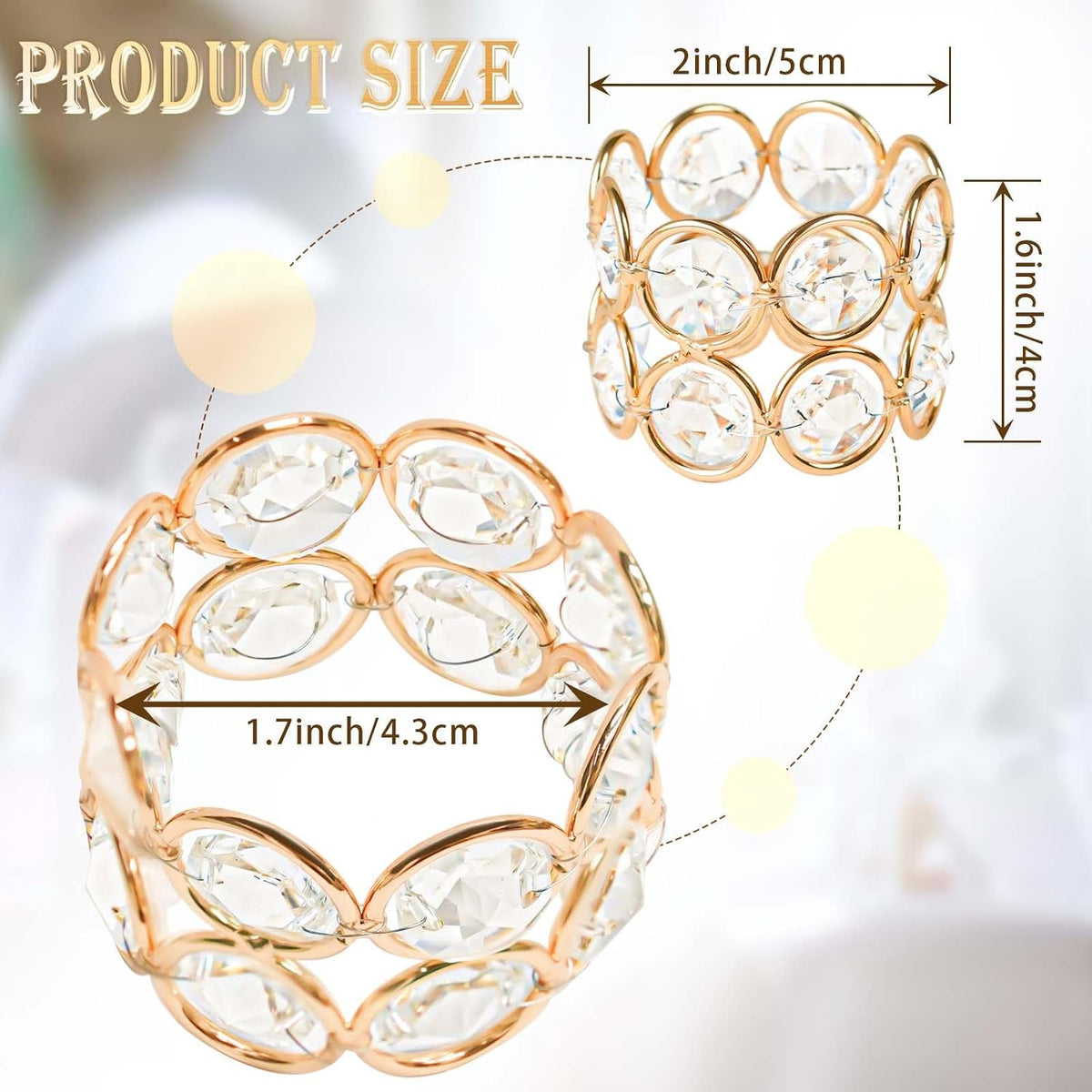 Crystal Metal Napkin Rings Set, Elegant Wedding/Party Table Decor, Shiny Holiday Dinner Accessories Bulk, Bridal Shower