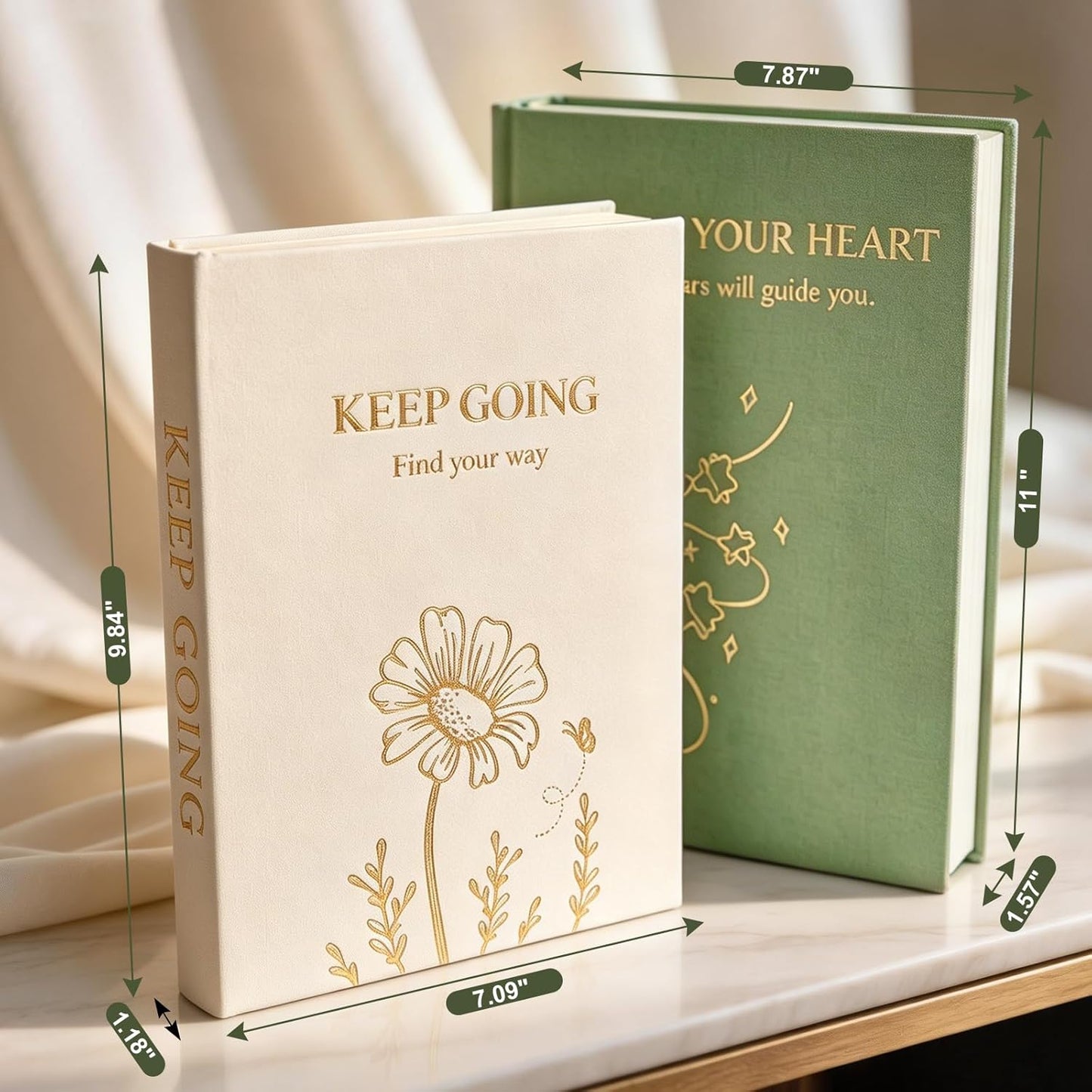 2 Linen Coffee Table Books / Sage-apricot
