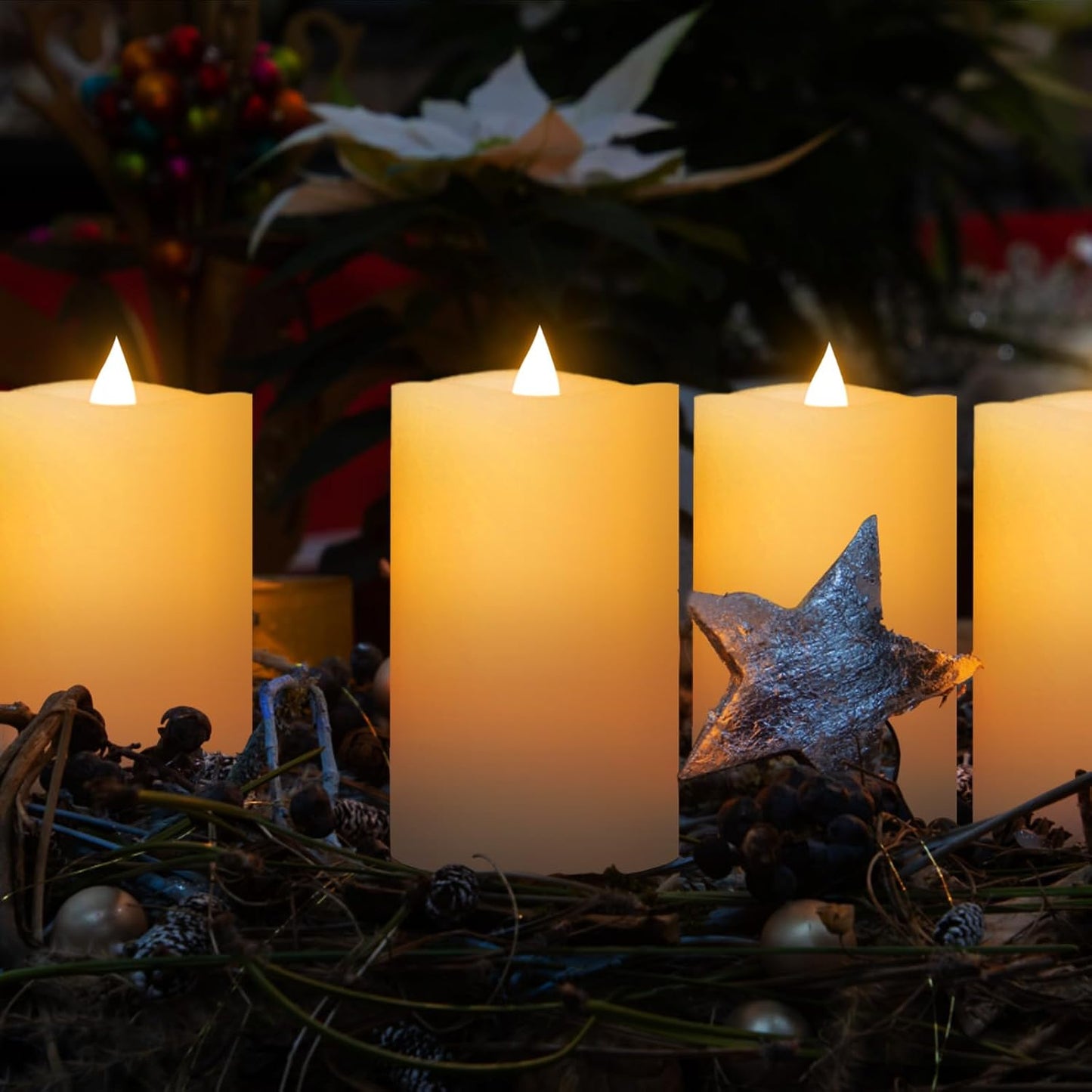 3" x 5" Flameless Candles Set of 2, 2AA Battery Life 600 Hours Battery Candles Flickering with Timer, 5 inch Flameless