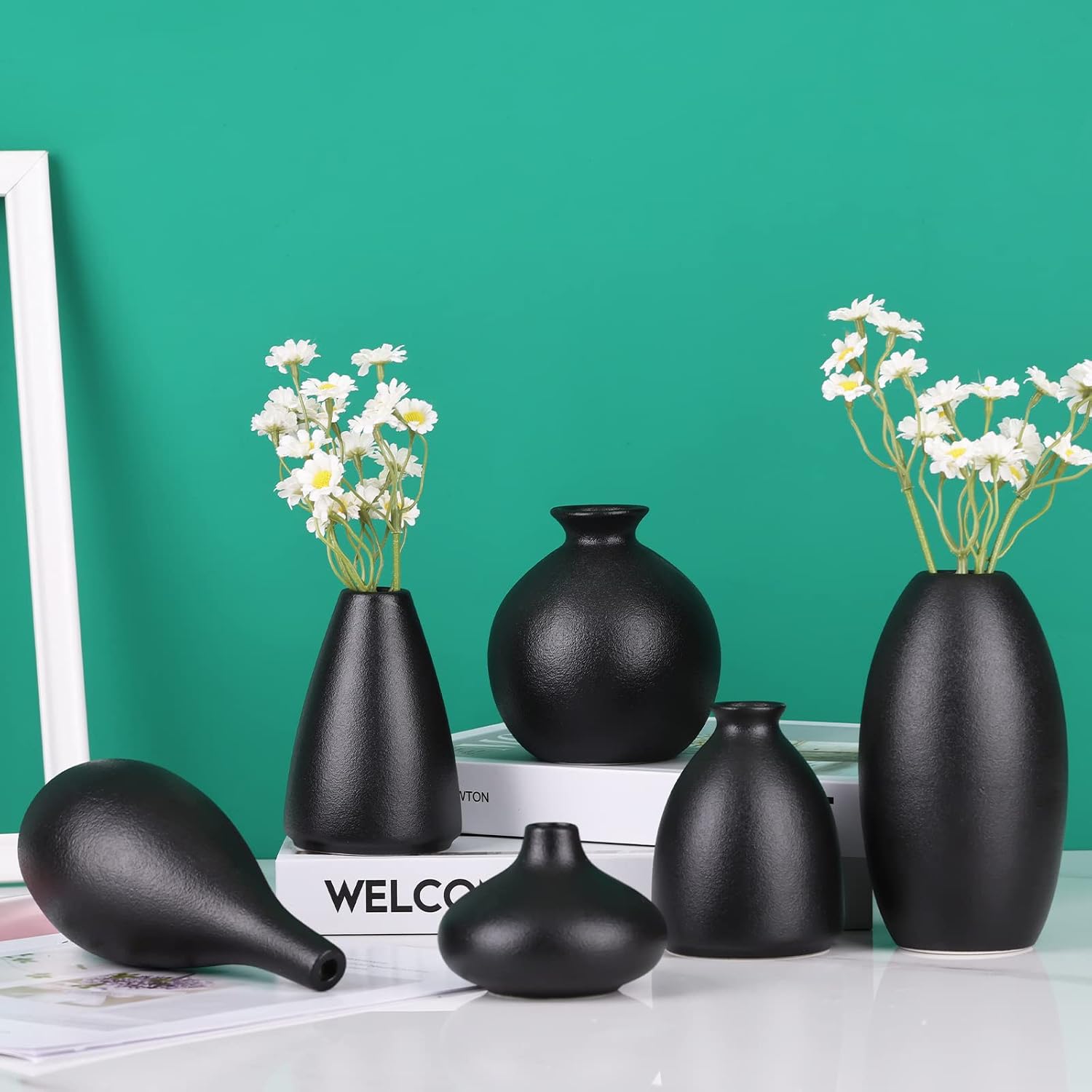 Ceramic Bud Vase Bulk Boho Centerpieces / Black / Set of 6