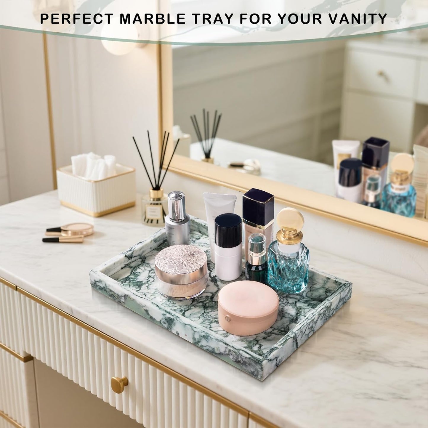 Marble Bathroom Tray for Countertop & Home Decor / Jade Green