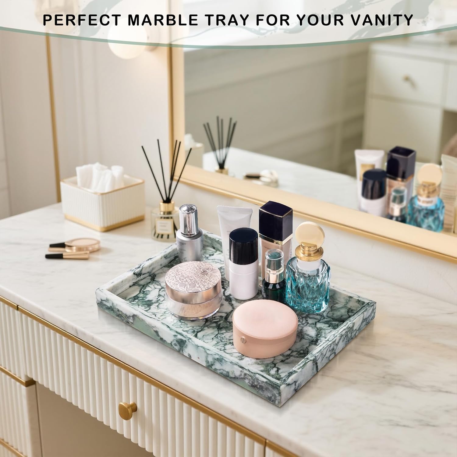 Marble Bathroom Tray for Countertop & Home Decor / Jade Green