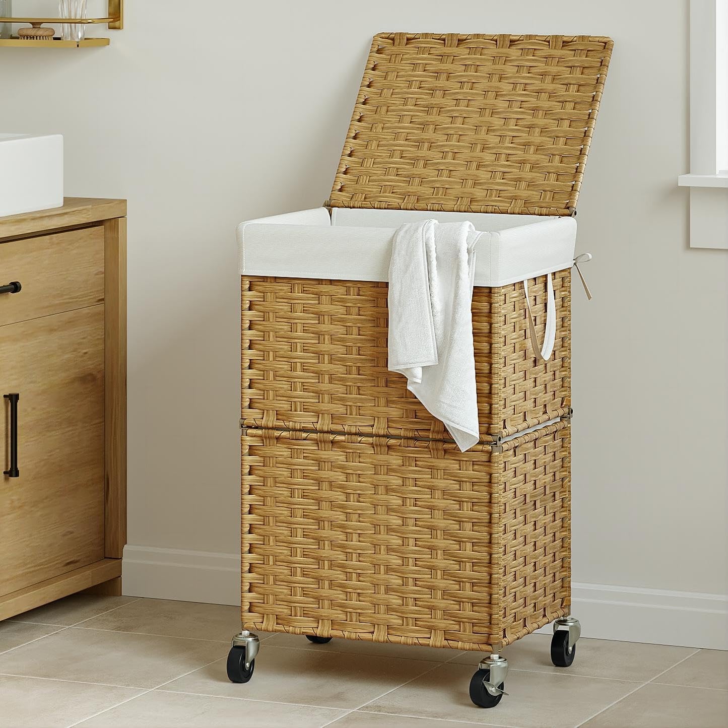 Rolling Laundry Basket / 90l / Yellow