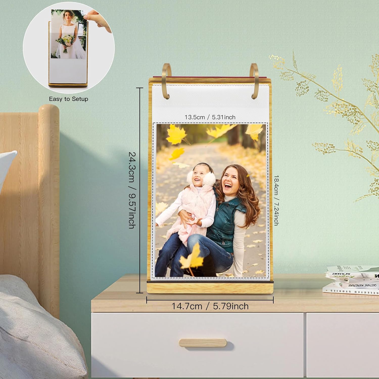Photo Frames Wooden Flip Photo Album Pictures on Stand Vertical Display for Tabletop / 5 x 7