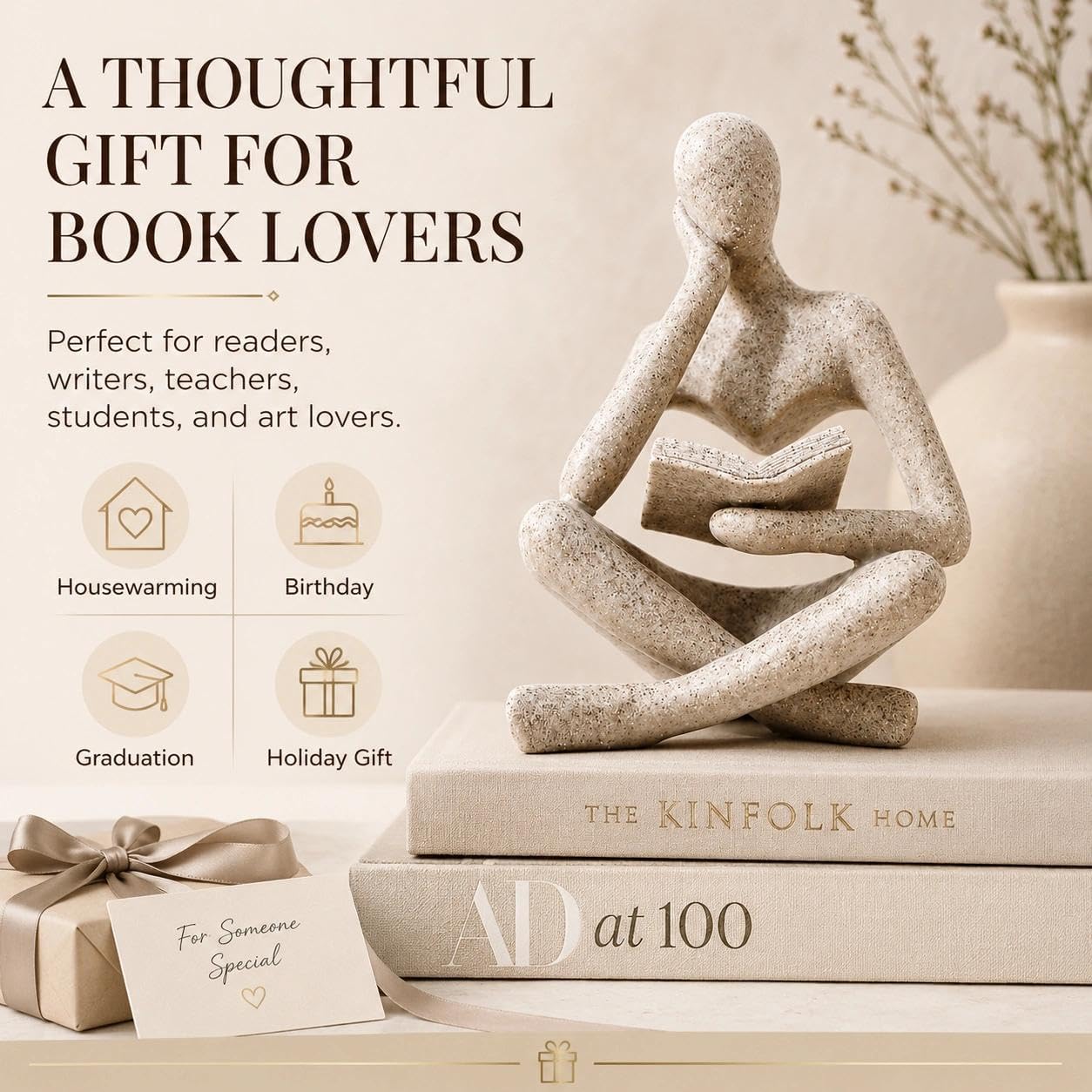 Resin Decorative Bookend / Reader-beige-a