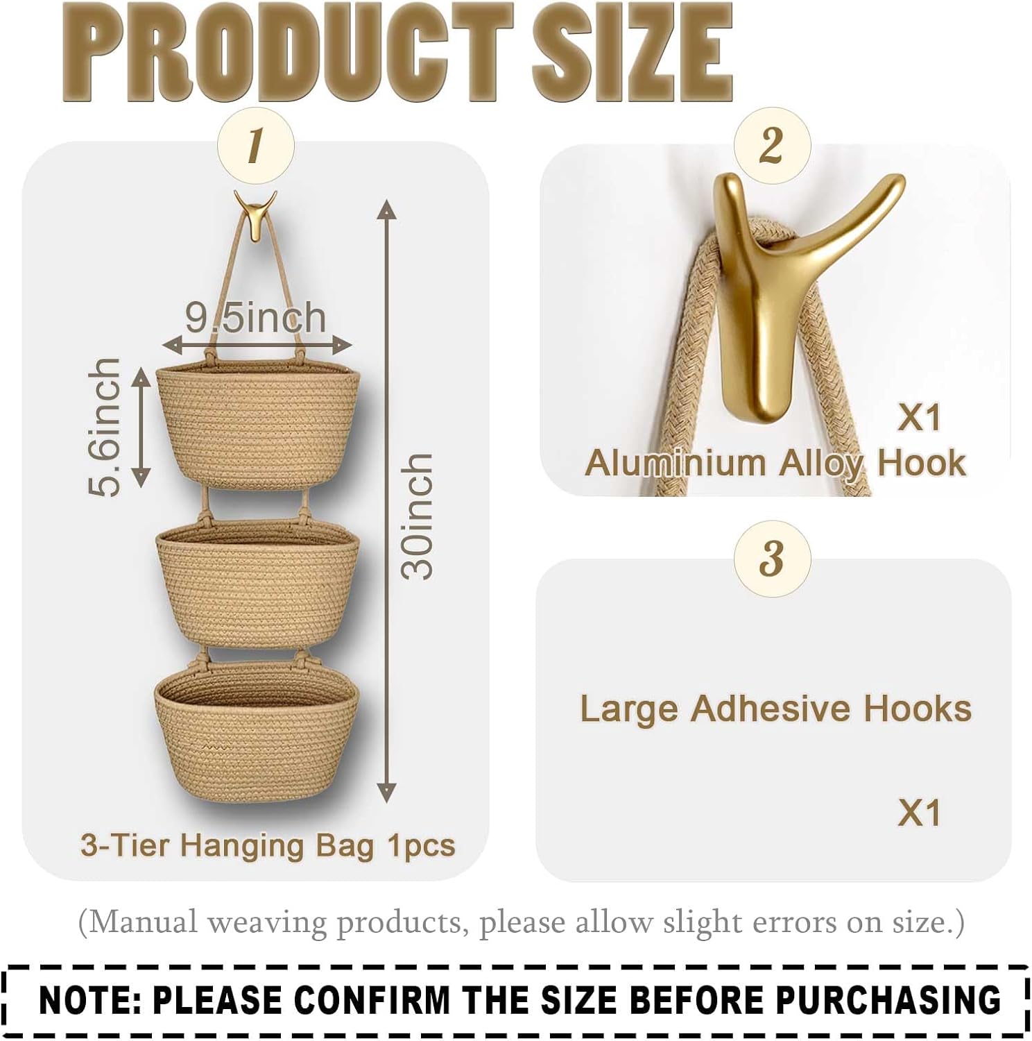 Wall-Mounted Woven Storage Organizer Bag / Jute