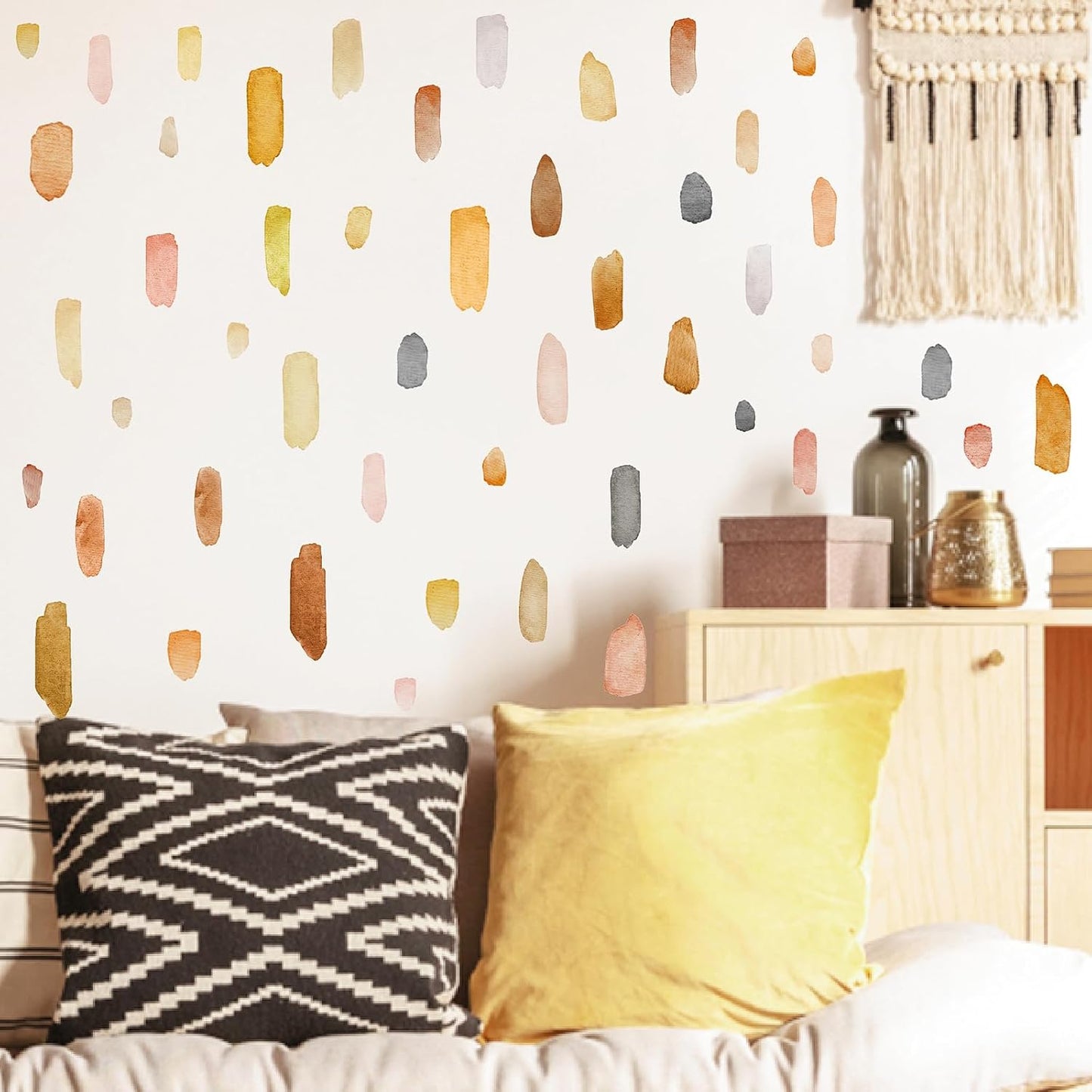 Watercolor Wall Stickers Peel and Stick Boho Wall Decals Brush Strokes Splatter Decal / Lines B