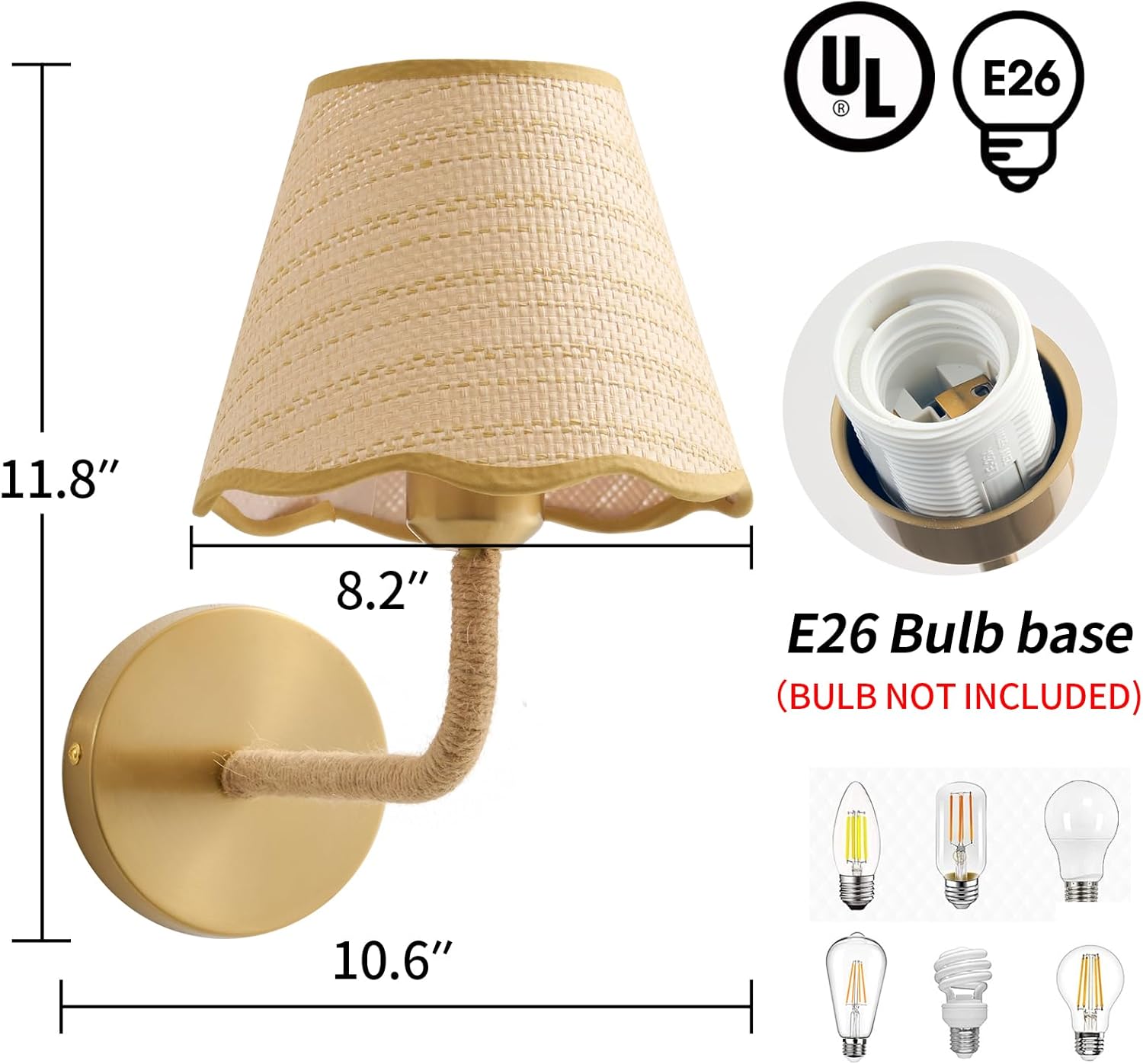 Boho Set of Two Hand Woven Ratten Wall Sconce / Hardwired / Set of 2