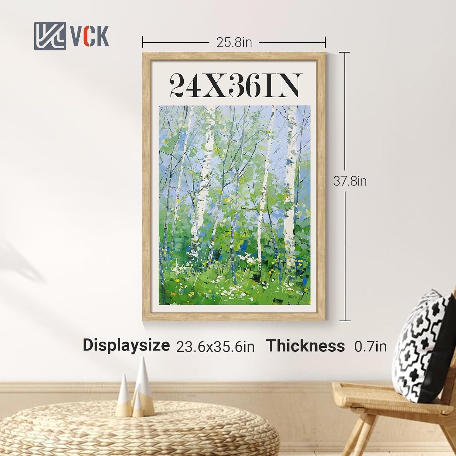 VCK 24x36 Poster Frame Oak 4 Pack, Wide Thick Wood Border, for Prints | Exclusive Woodgrain, Wall Hanging, HD