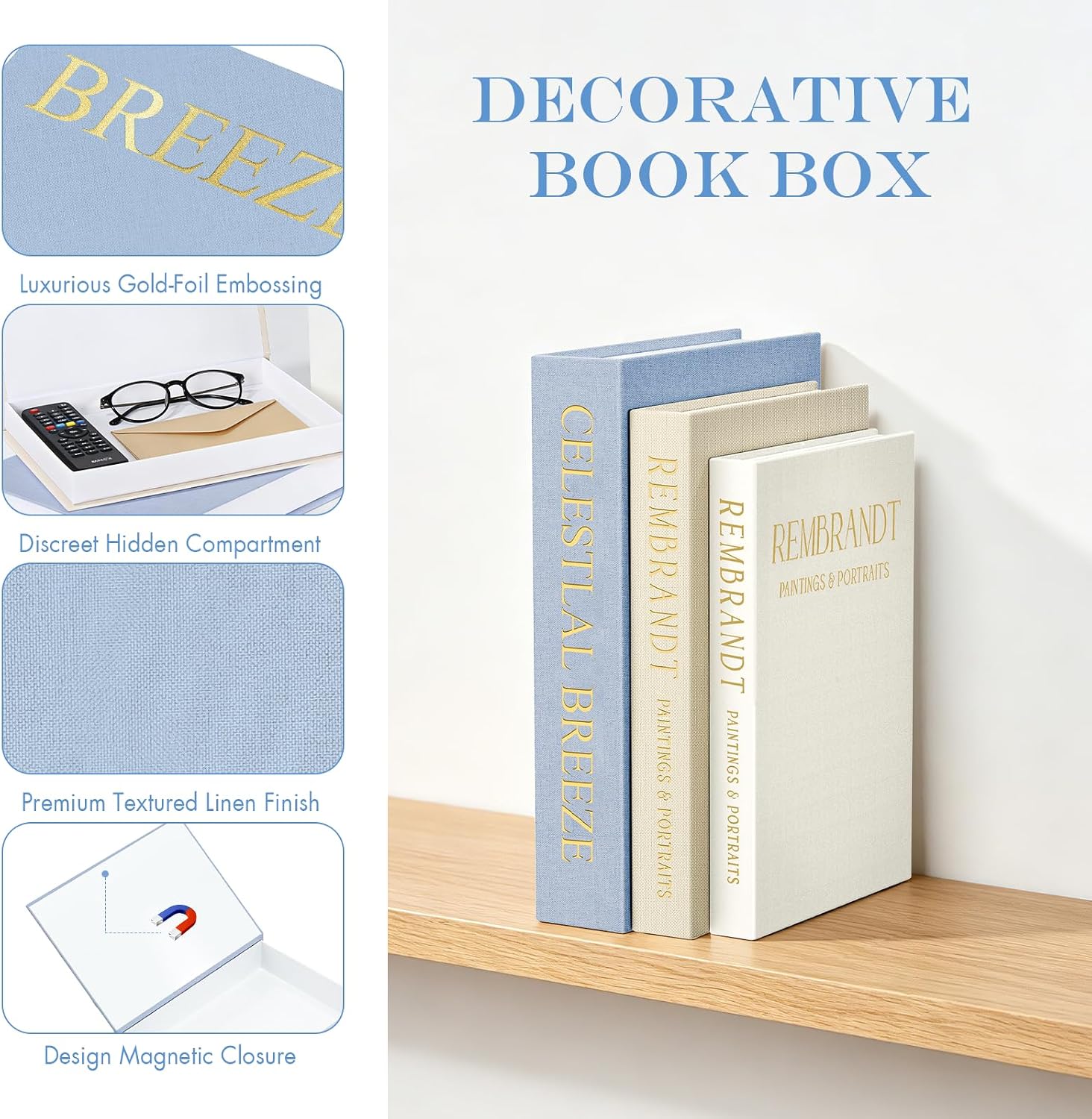 Faux Storage Boxes / Blue-beige-off-white / Set of 3