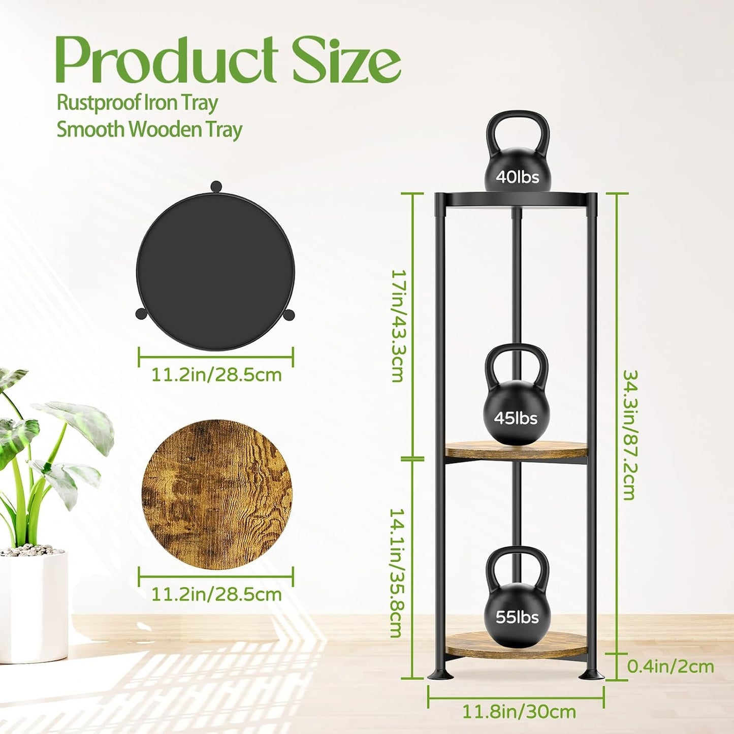 iDavosic.ly 3 Tier Corner Metal Plant Stand Indoor, 34 In Tall, Black Brown | Vertical Outdoor Flower Display Holder