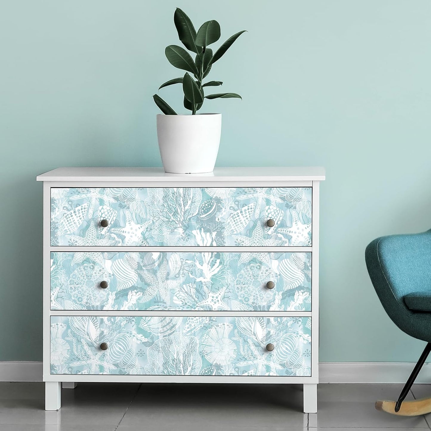 Blue Coastal Wallpaper Peel and Stick Self Adhesive Contact Paper / 17.5 x 276 / Blue Ocean