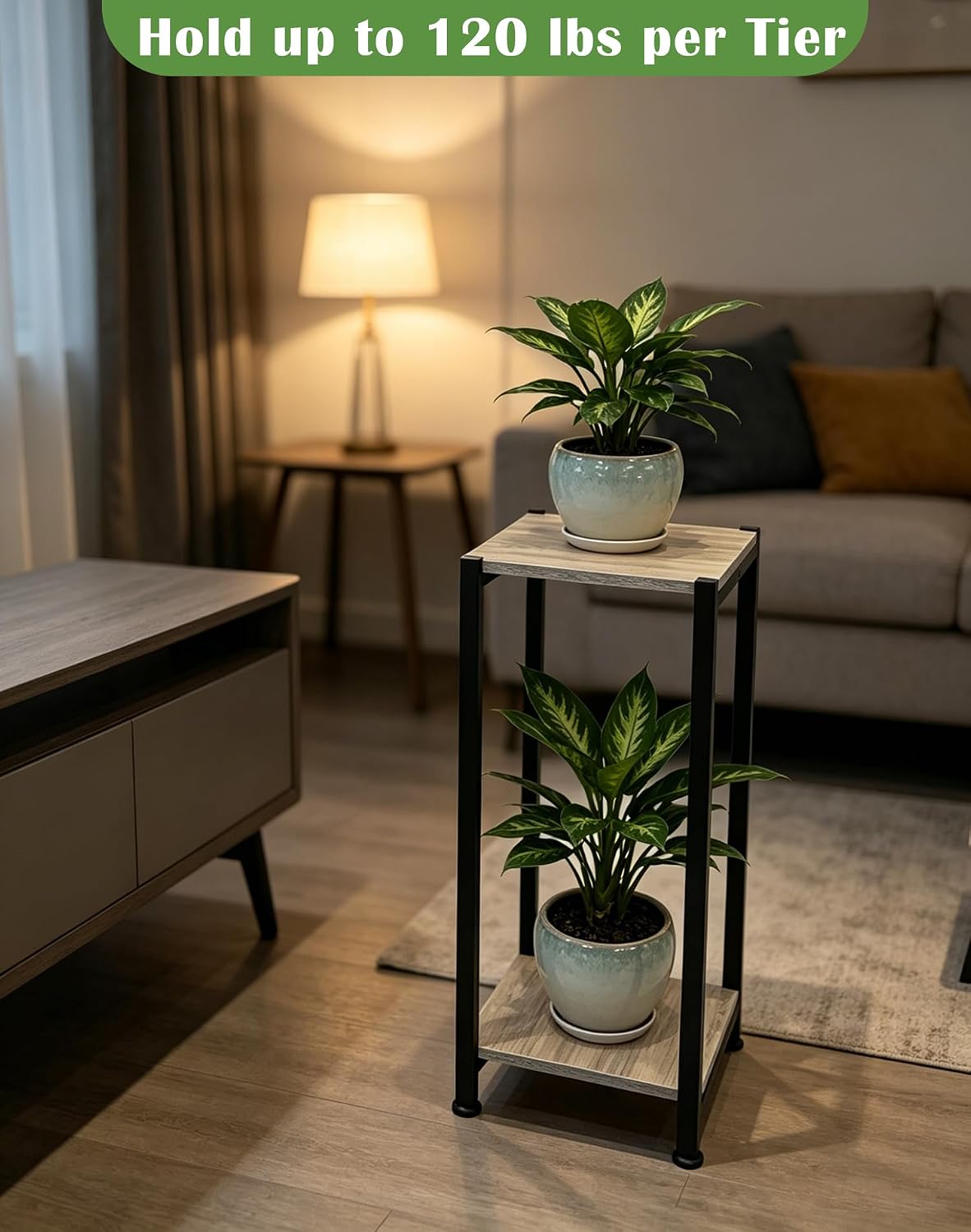 Dipion 31 Inch Tall Plant Stand Indoor,2 Tier Pedestal Stand Table,Greige | Rock-Solid Stability,Adjustable