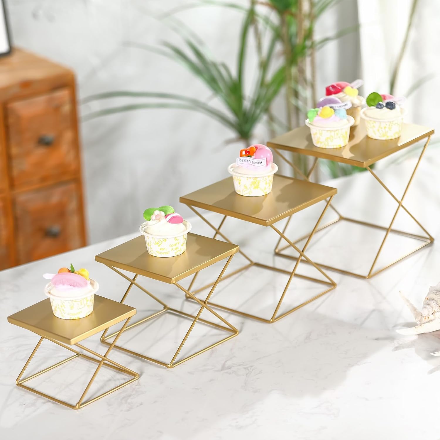 Modern Brass Risers Display Stands for Food / Square / Set of 4