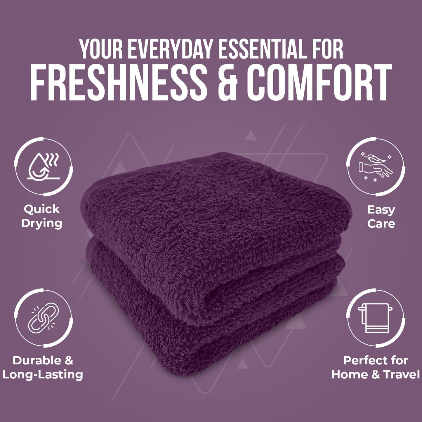 DAN RIVER 24 Pack Cotton Wash Cloths Set for Showering [12x12] Purple | Lighter Weight, Quick to Dry, Super Soft &