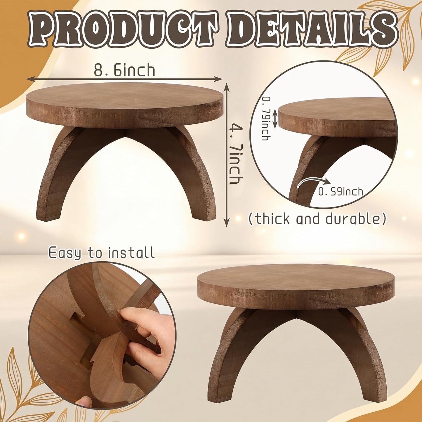 Short Plant Stand Small Wood Plant Stool Low Wood Riser Pedestal / Round / Rustic Color / Set of 2
