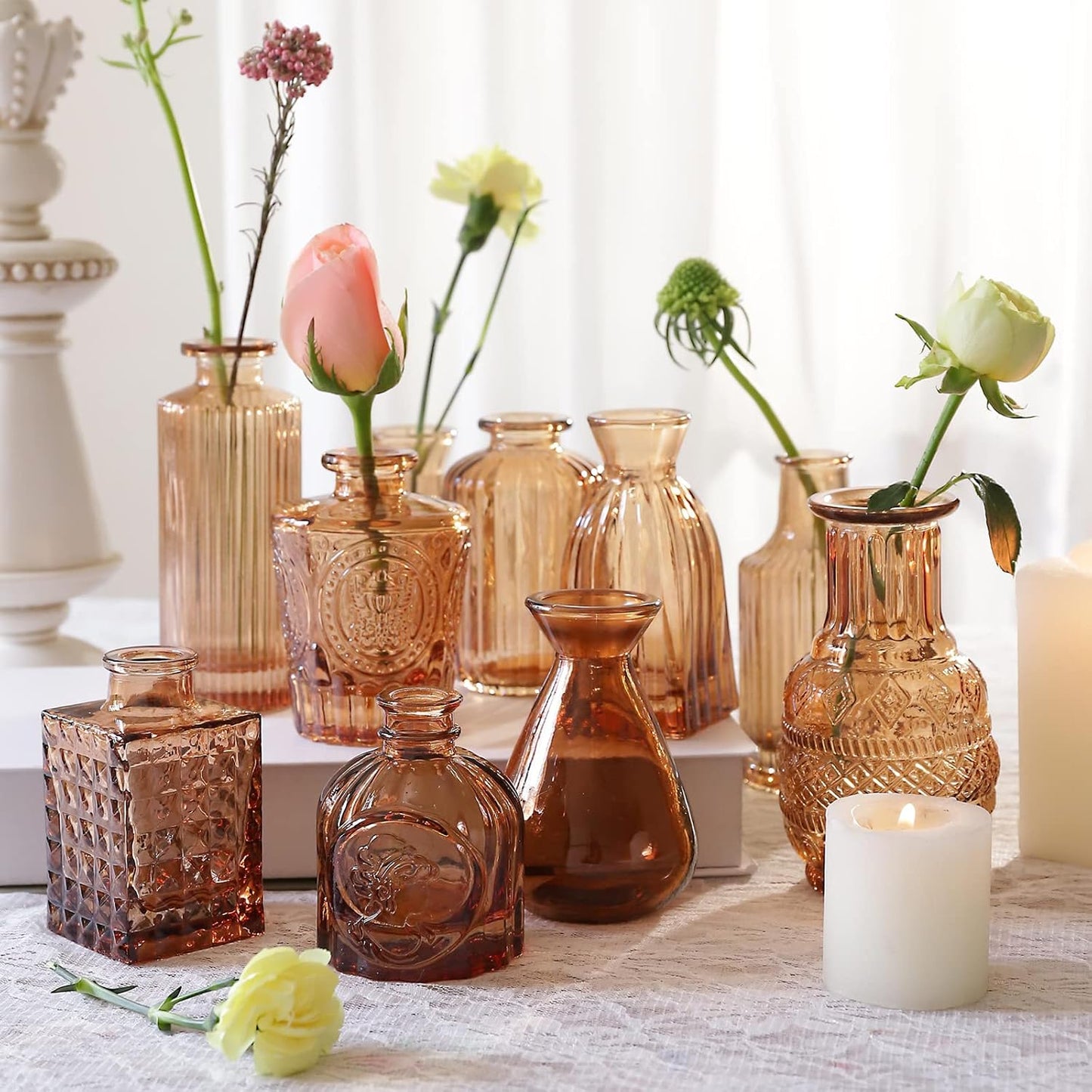 Amber Glass Bud Vases / Brown 20 / Set of 20