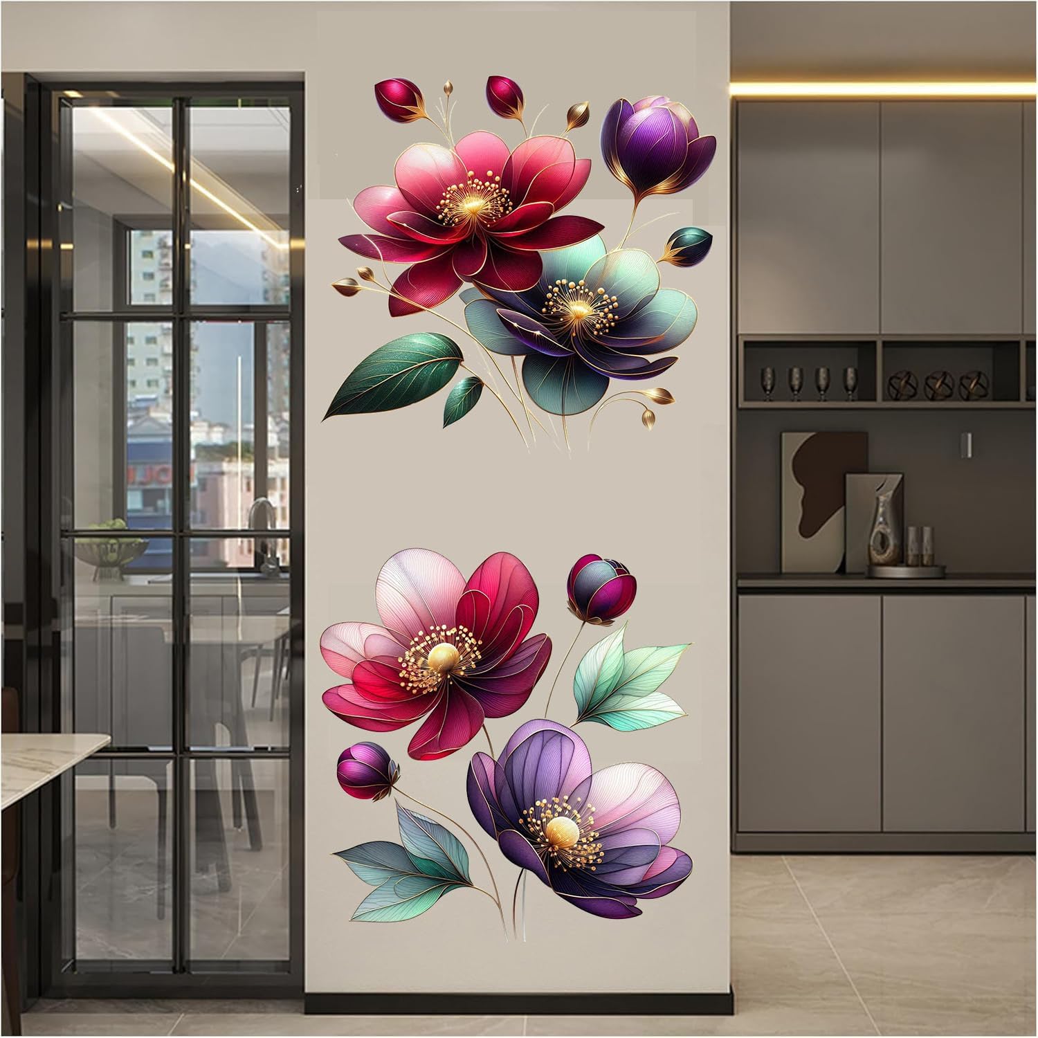 Boho Flower Wall Stickers Wildflower Floral Grass Peel and Stick Wall Stickers Living Room / Red