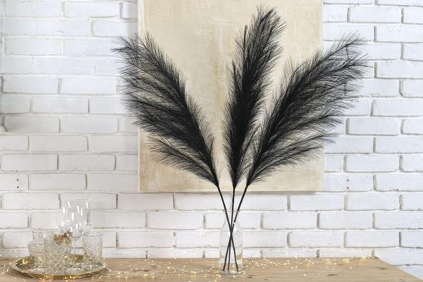 Tall Pampas Grass for Floor Vase / Black / Set of 3