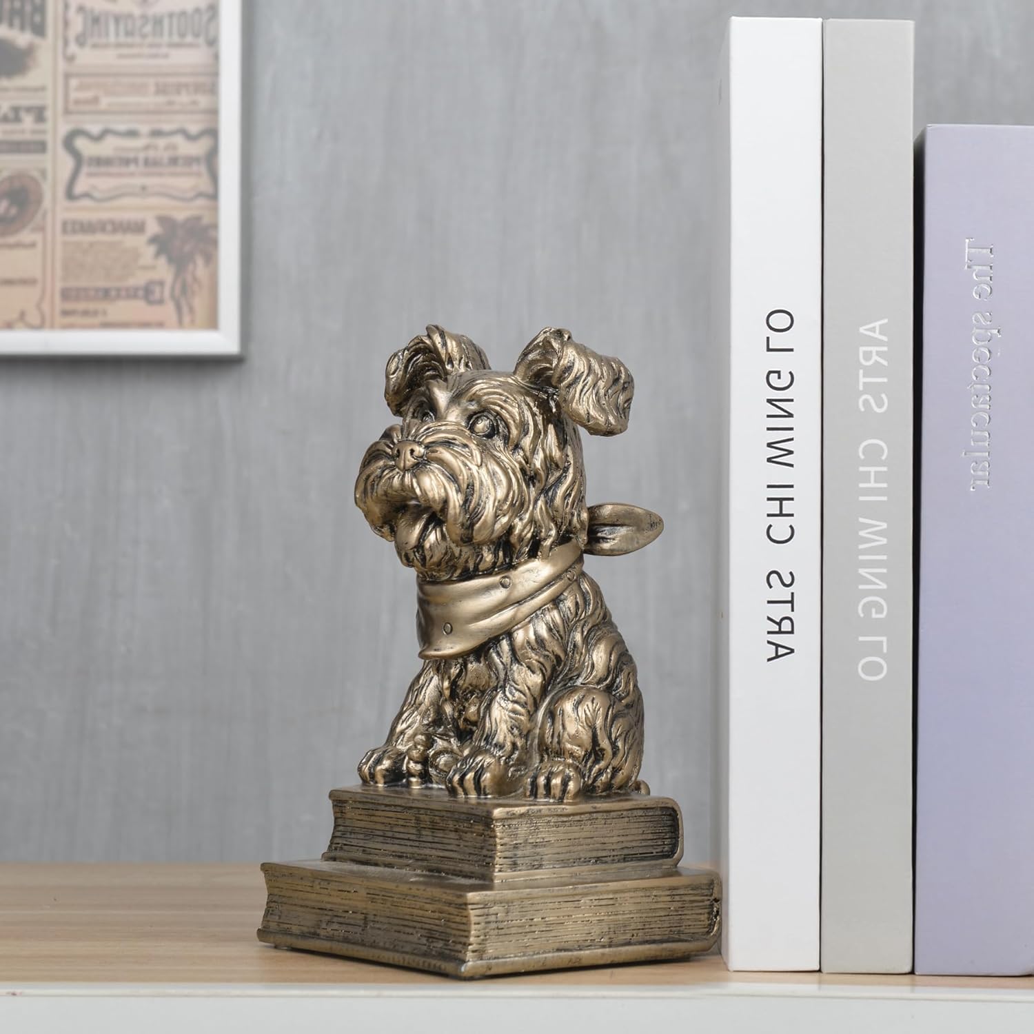 Vintage Antique Dog Bookends / Gold