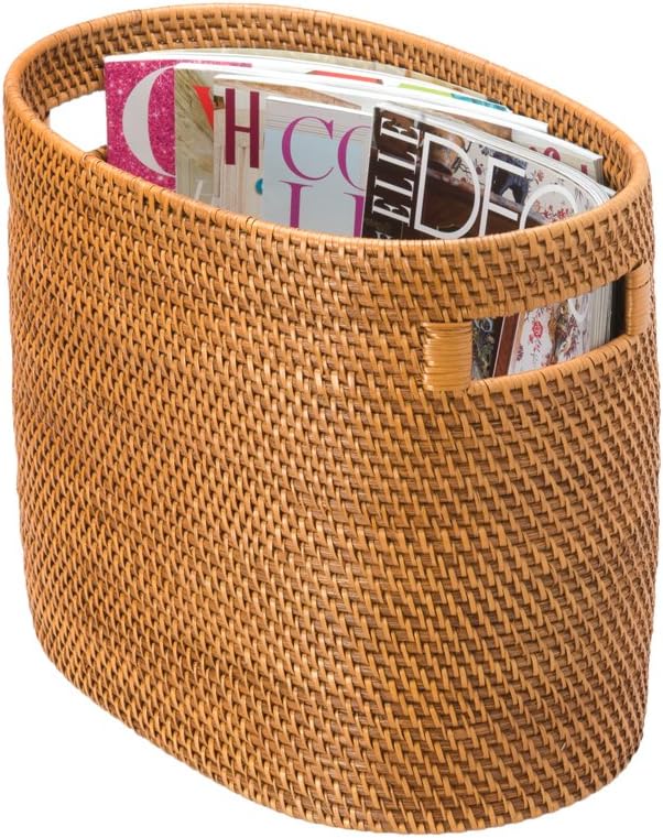 Kouboo Laguna Rattan Magazine Rack, Woven Book Organizer, Honey Brown